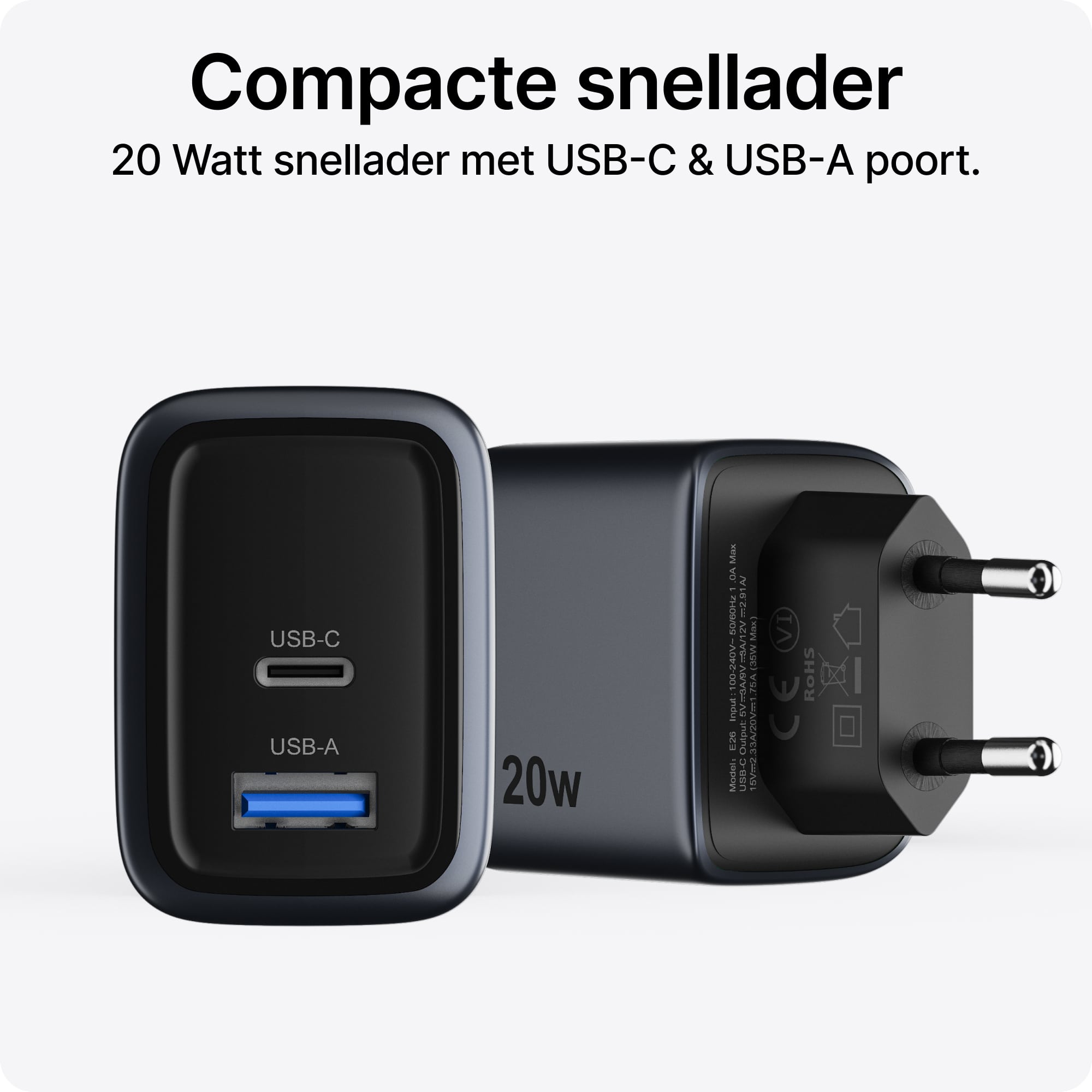 Voomy Charge M620 - 20W Snellader - 2-in-1 oplader met USB-C & USB-A - Space Blue