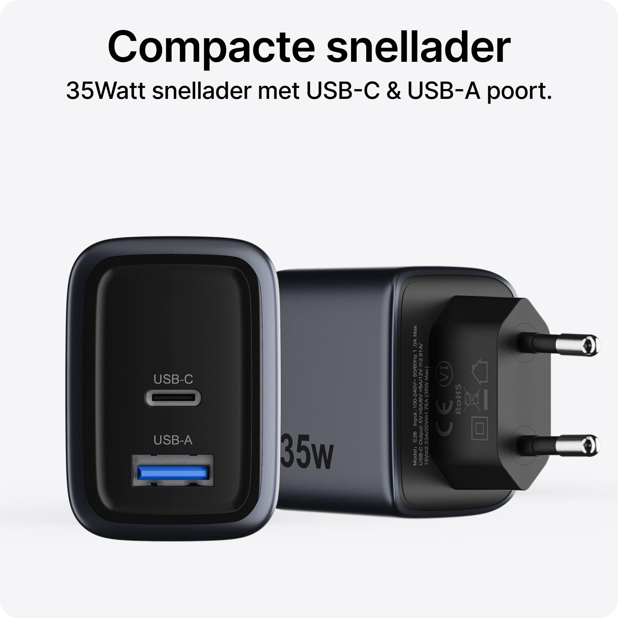 Voomy Charge M635 – 35W Snellader - 2-in-1 Oplader met 1 USB-C & 1 USB-A - Space Blue
