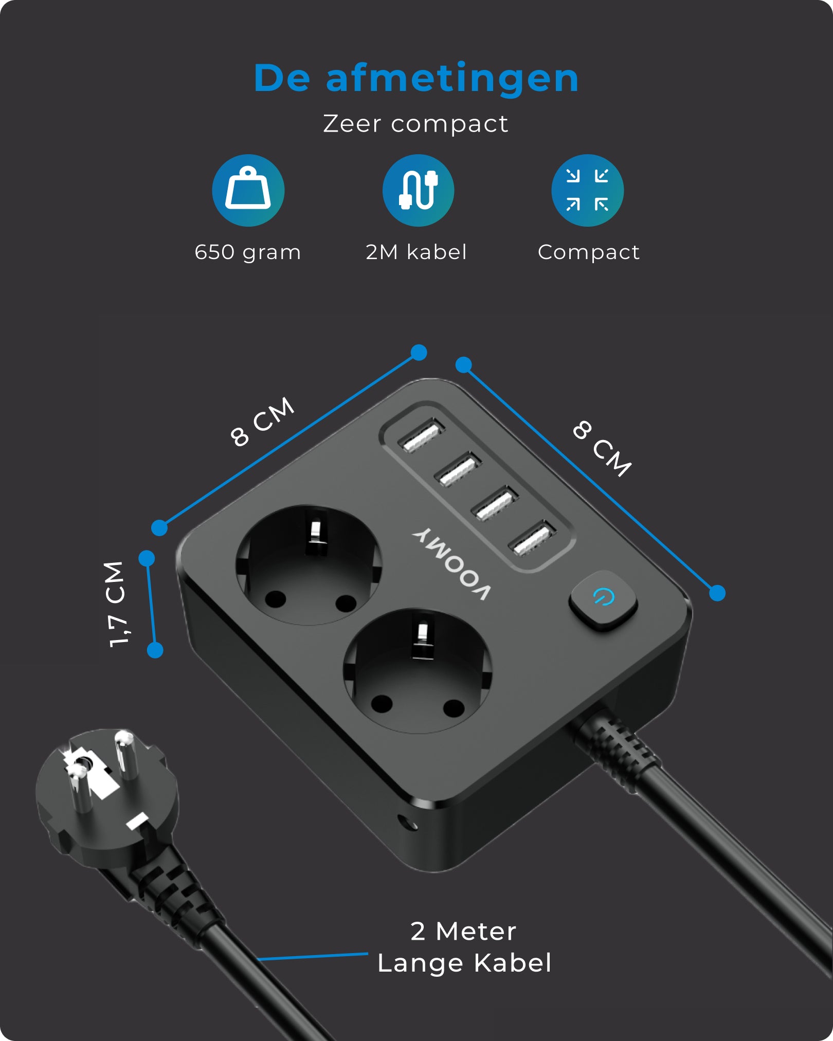 Voomy Power S2 - Stekkerdoos - 4 USB-A & 2 EU - Zwart