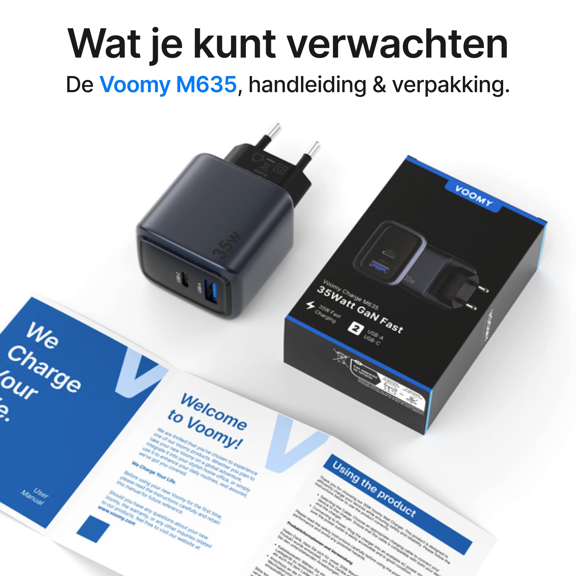 Voomy Charge M635 – 35W Snellader - 2-in-1 Oplader met 1 USB-C & 1 USB-A - Space Blue