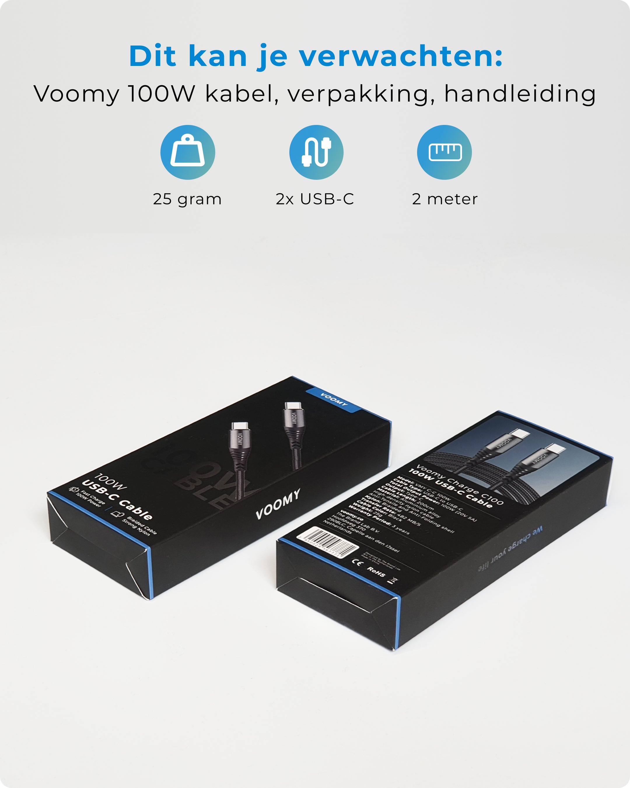 Voomy Charge 100W Kabel USB C naar USB C Kabel