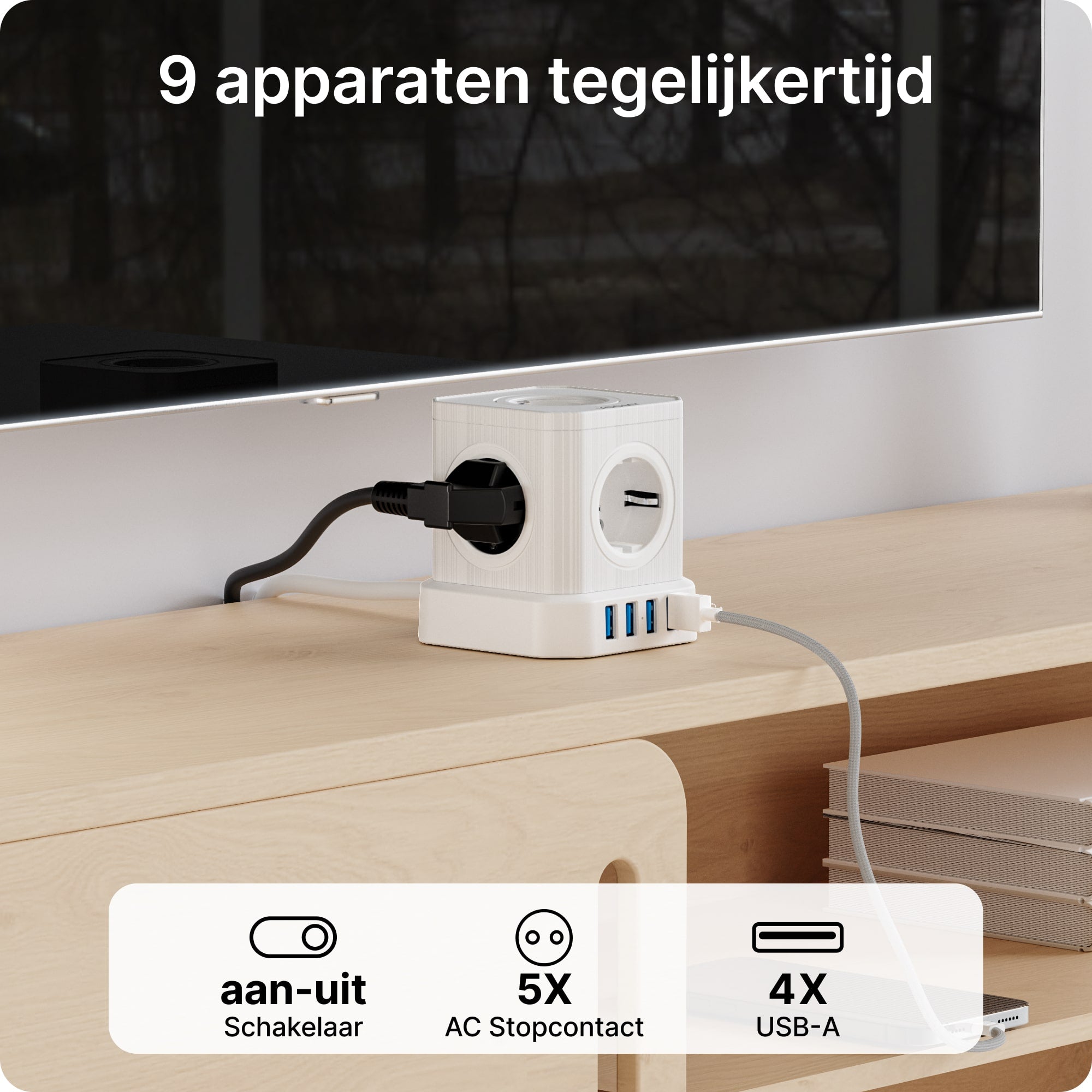 Voomy Power Cube S5 - Stekkerdoos 4 USB-A & 5 EU - Wit