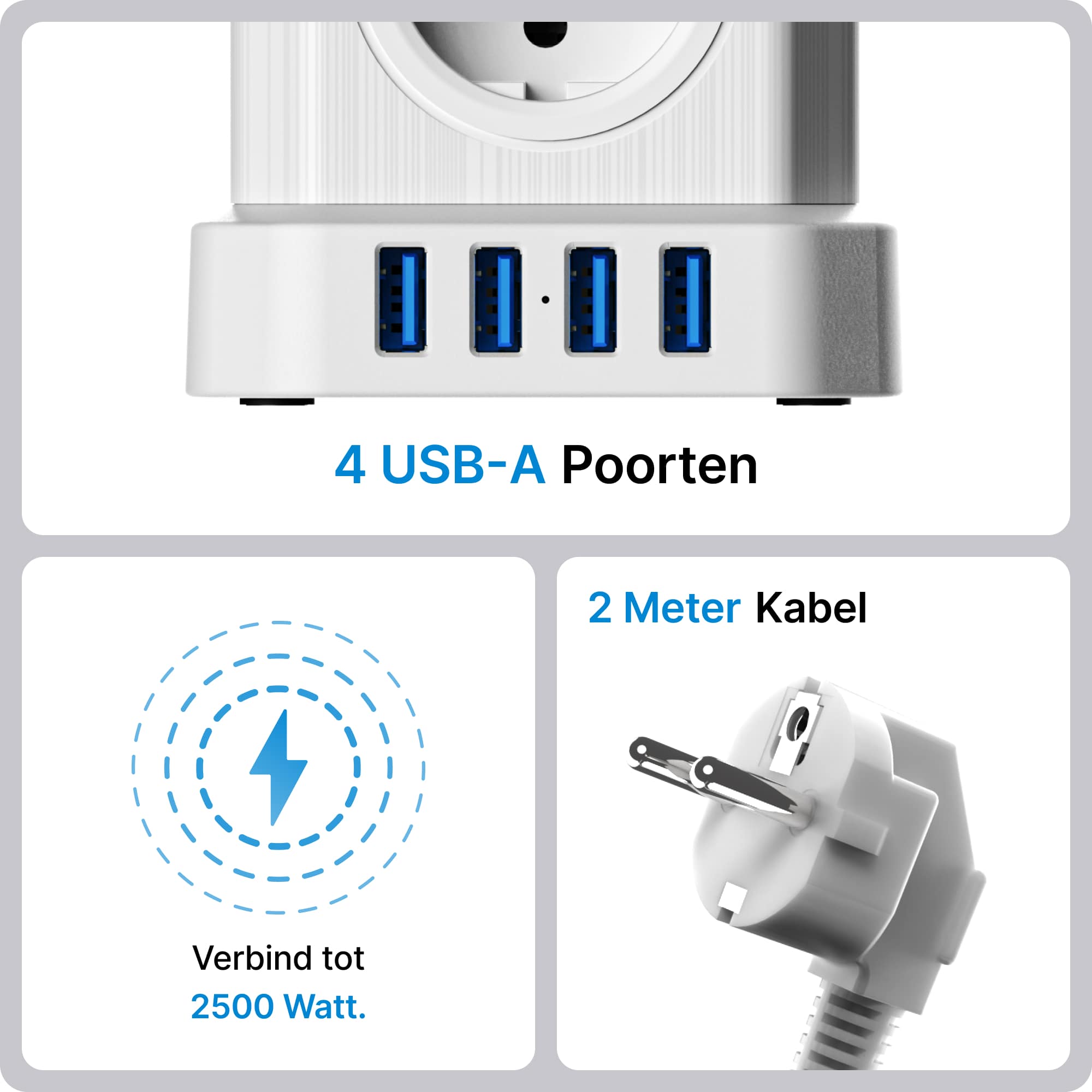 Voomy Power Cube S5 - Stekkerdoos 4 USB-A & 5 EU - Wit
