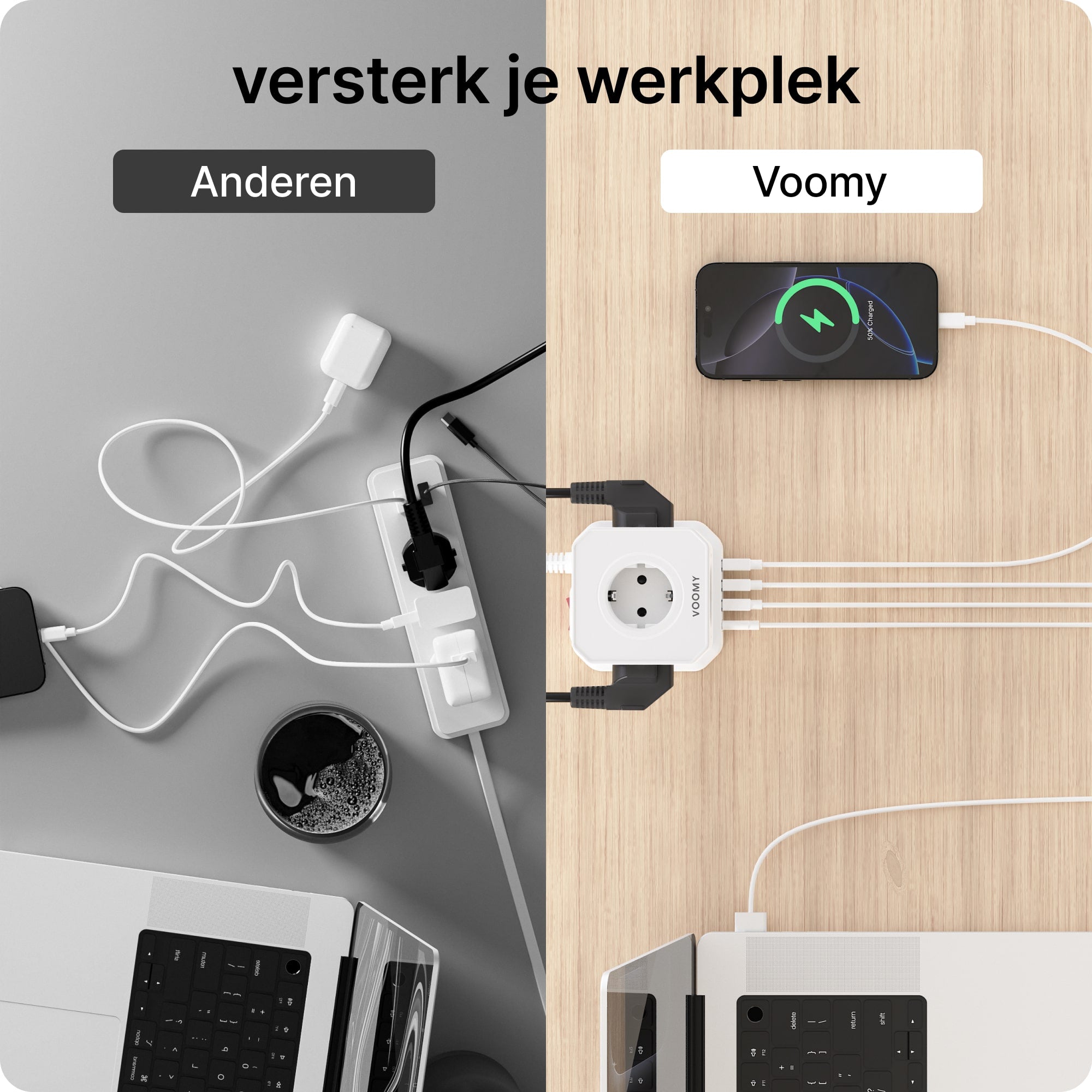 Voomy Power Cube S5 - Stekkerdoos 4 USB-A & 5 EU - Wit