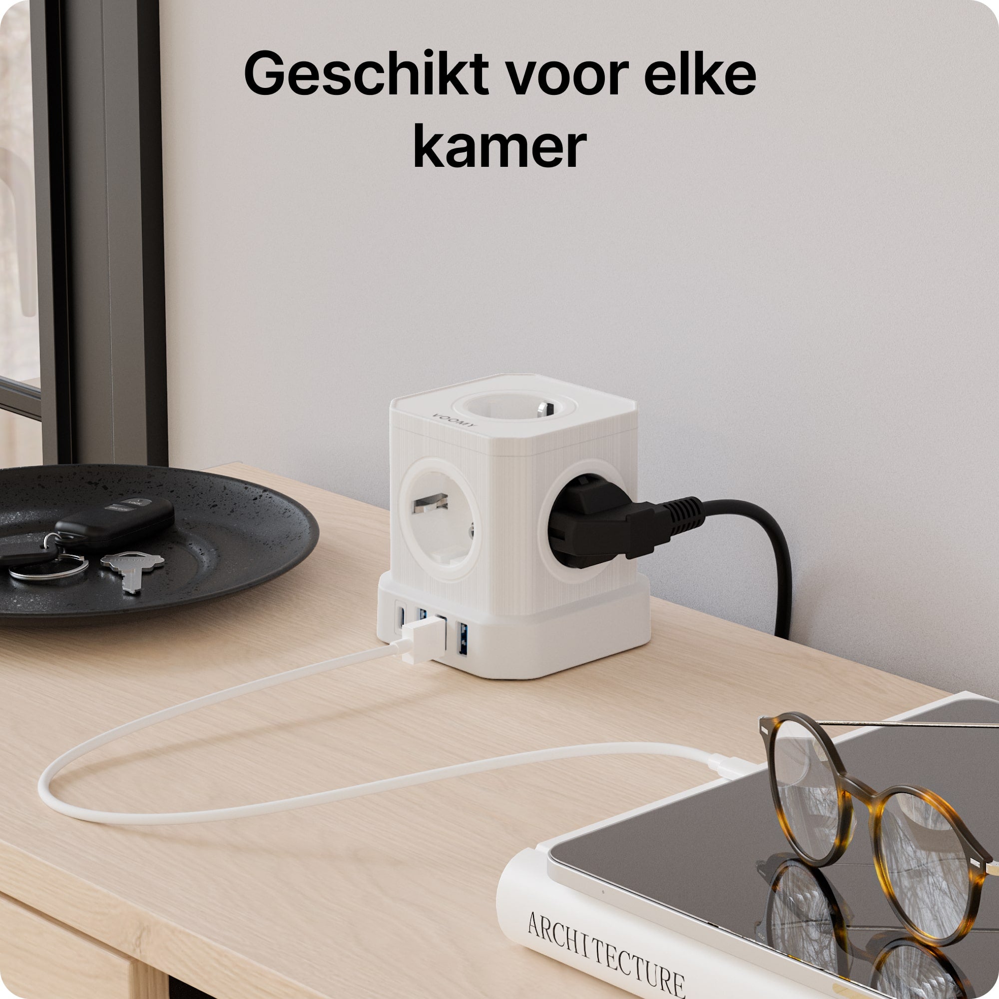 Voomy Power Cube S5 - Stekkerdoos 4 USB-A & 5 EU - Wit