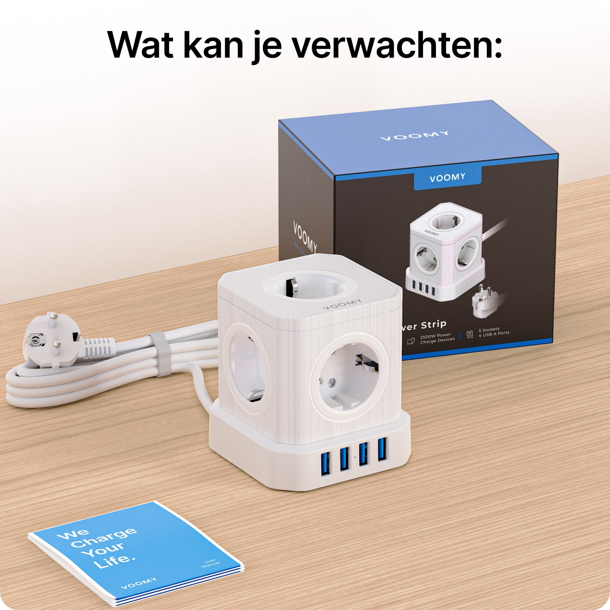 Voomy Power Cube S5 - Stekkerdoos 4 USB-A & 5 EU - Wit