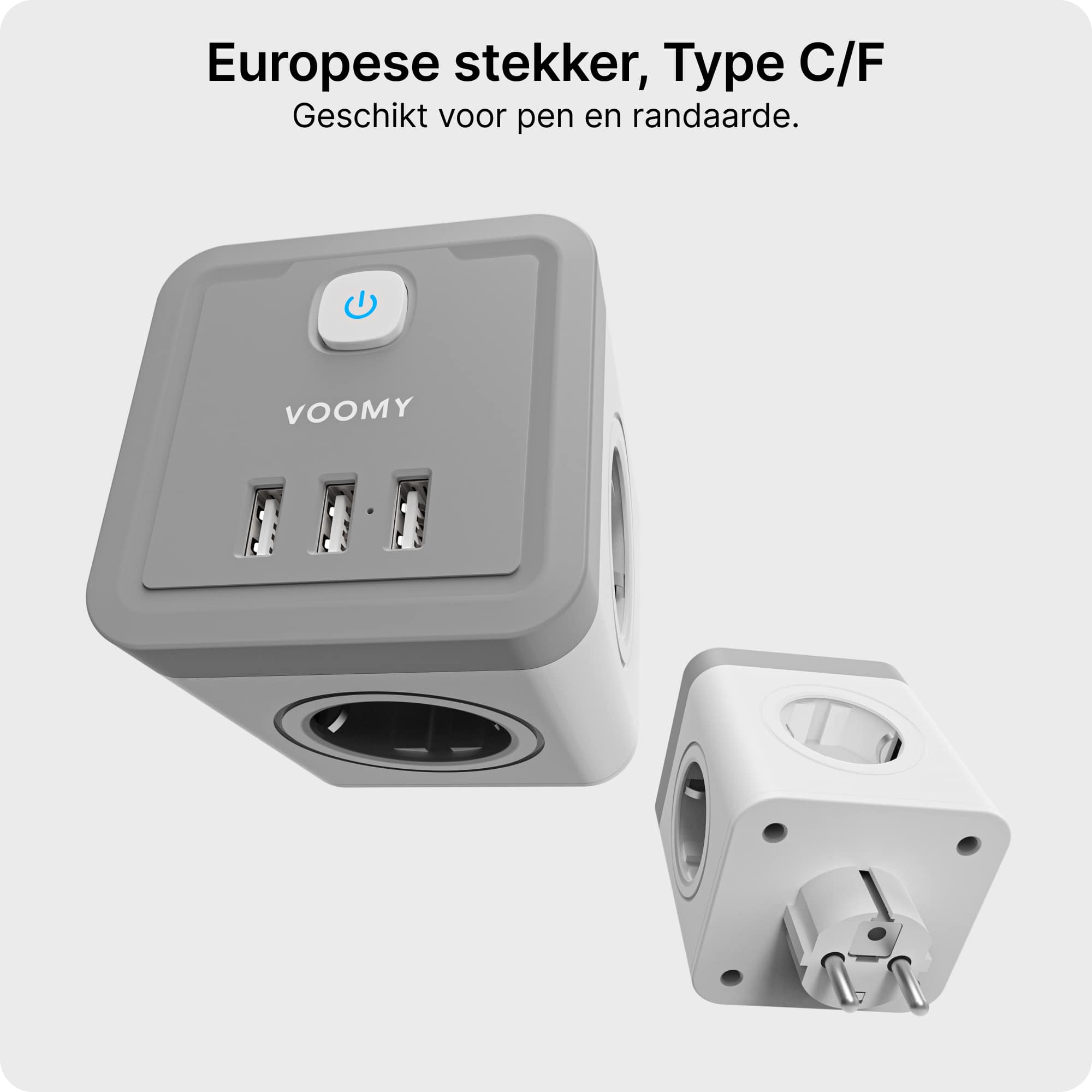 Verdeelstekker met USB poorten. Driewegstekker