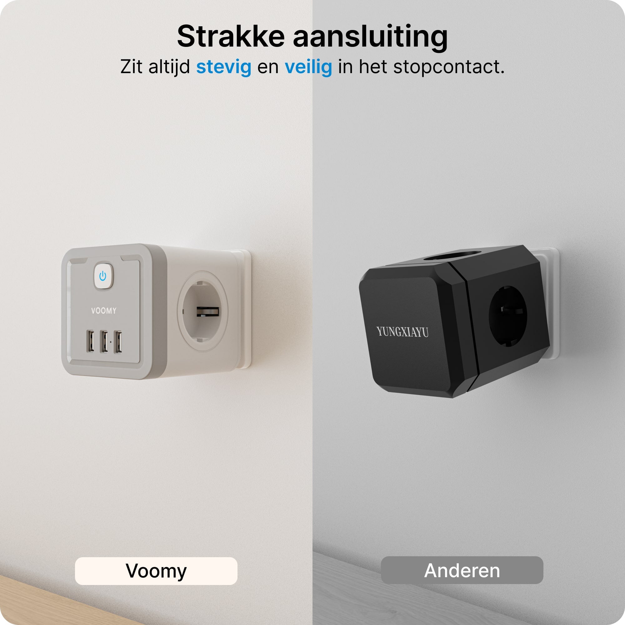 Verdeelstekker met USB poorten. Driewegstekker