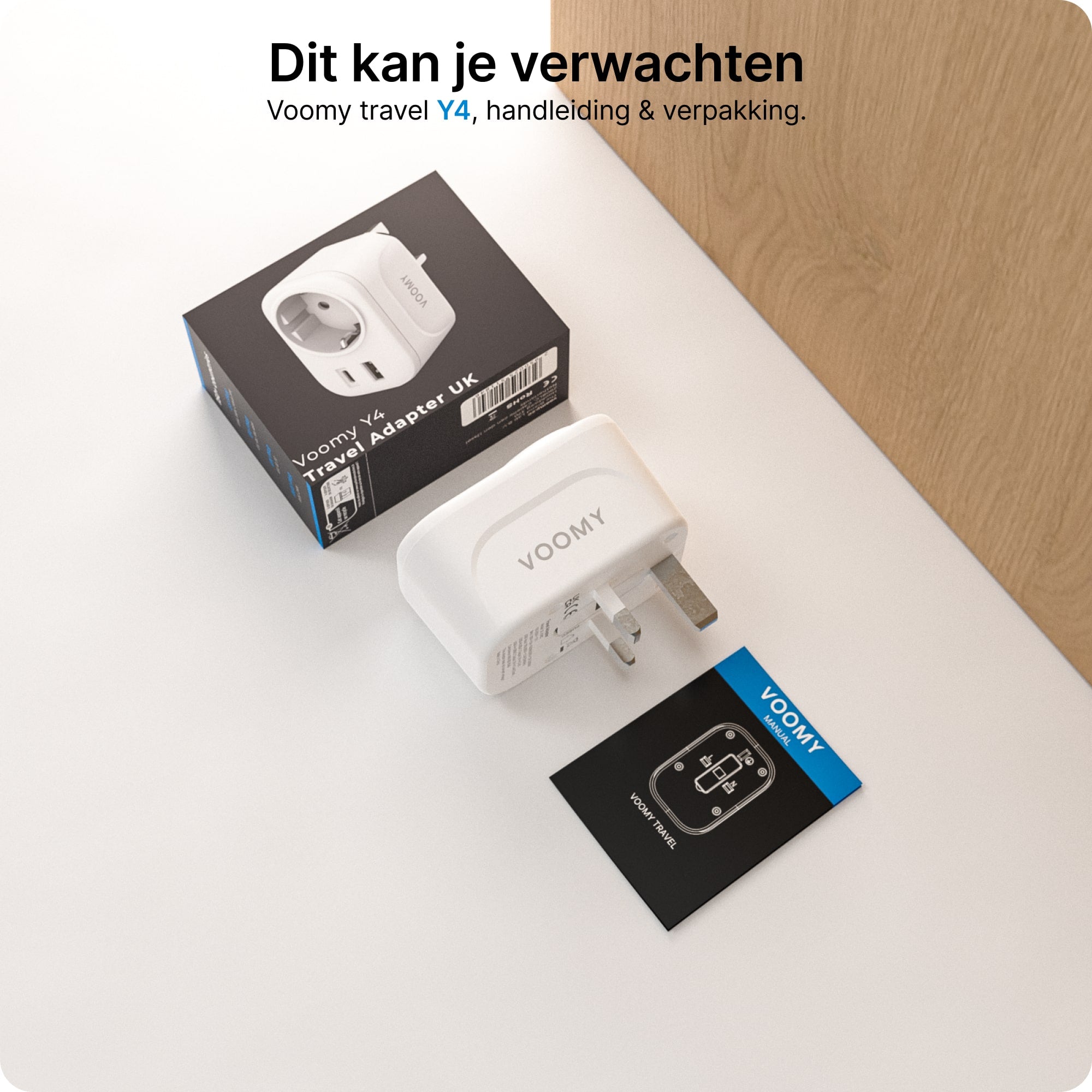 Voomy Travel Y4 - Reisstekker Engeland/UK - Wereldstekker Type G - USB-C & USB-A - Wit
