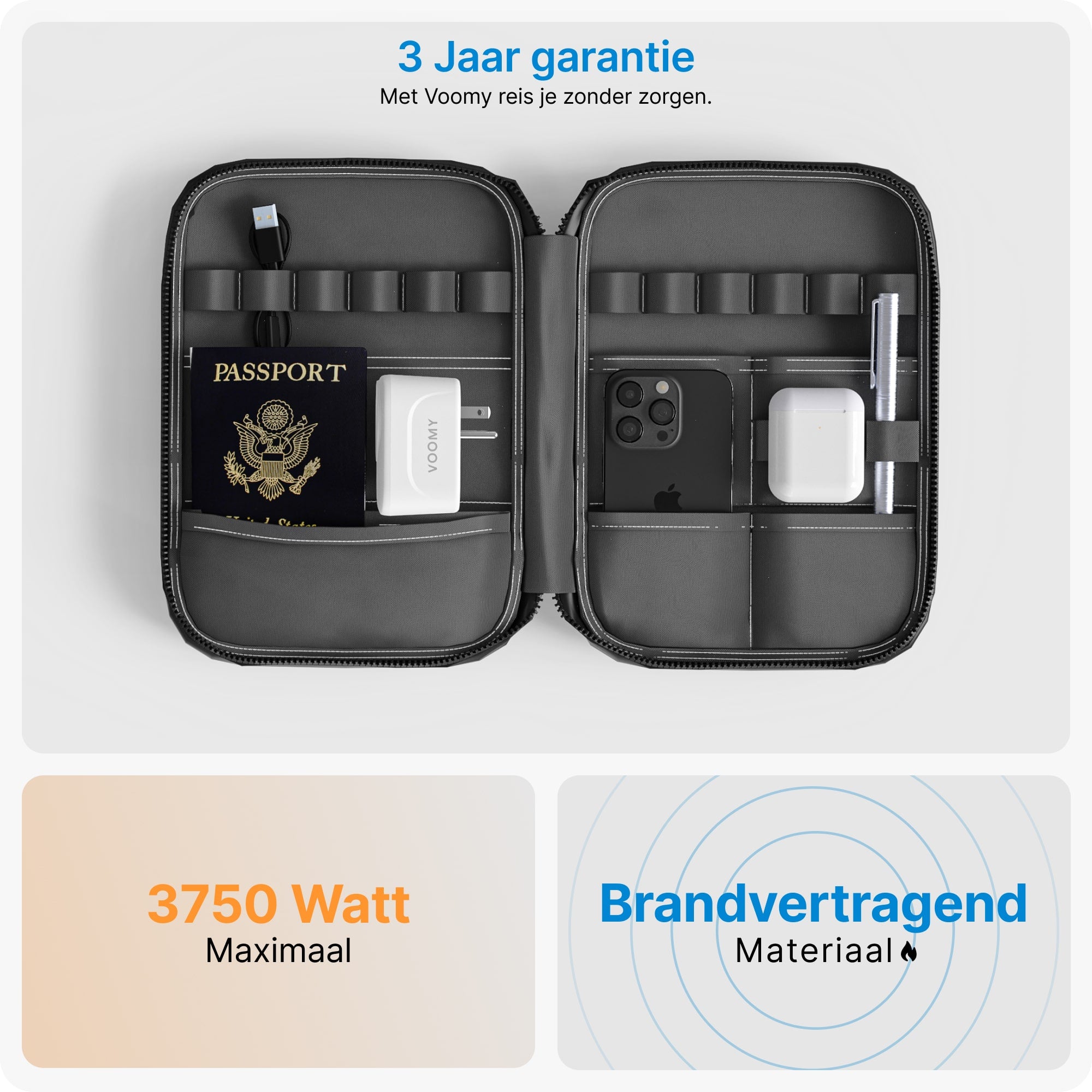 Voomy Travel Y3 - Reisstekker Amerika/USA - Wereldstekker Type B - USB-C & USB-A - Wit