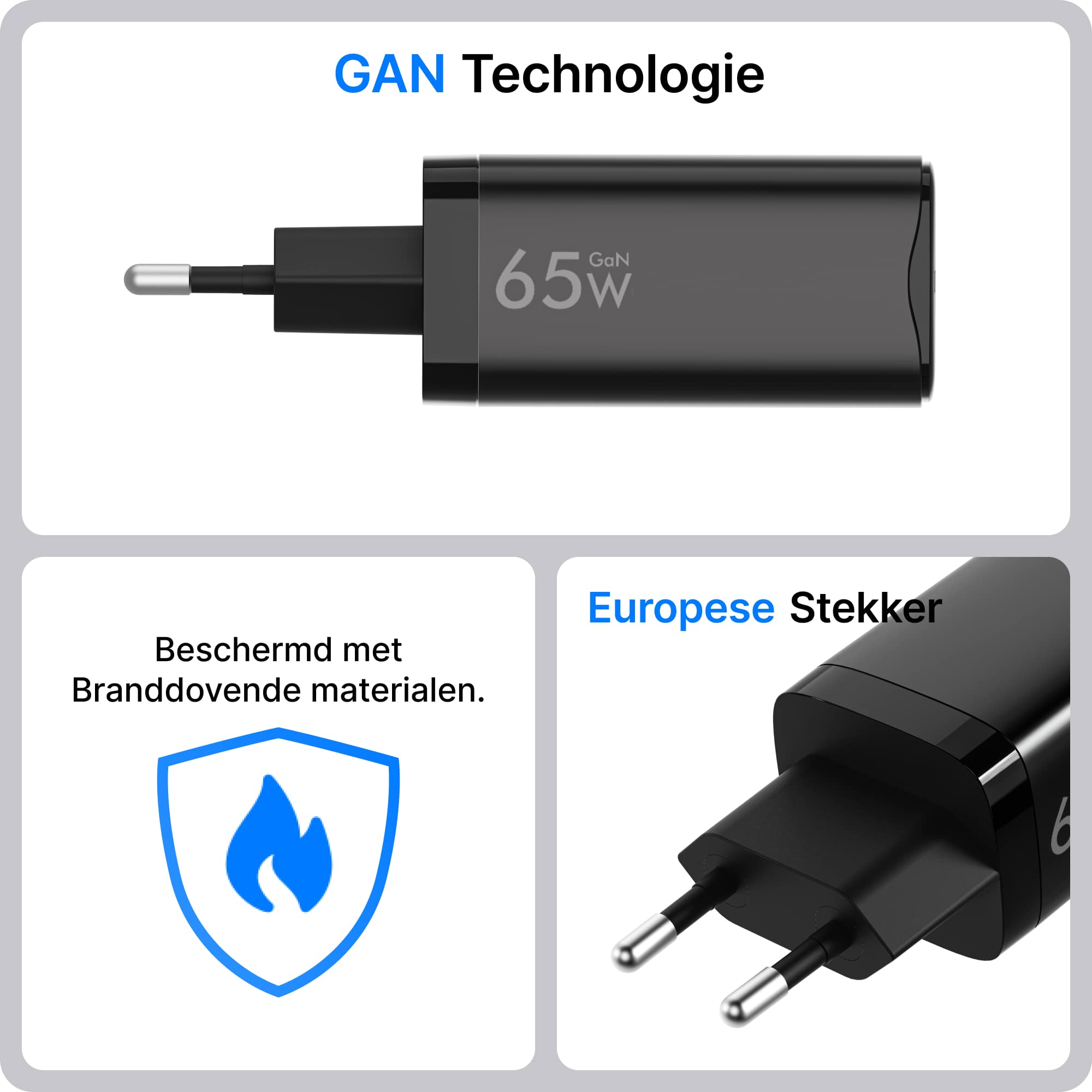 Voomy Charge M65 - Snellader Oplader 65W - Zwart