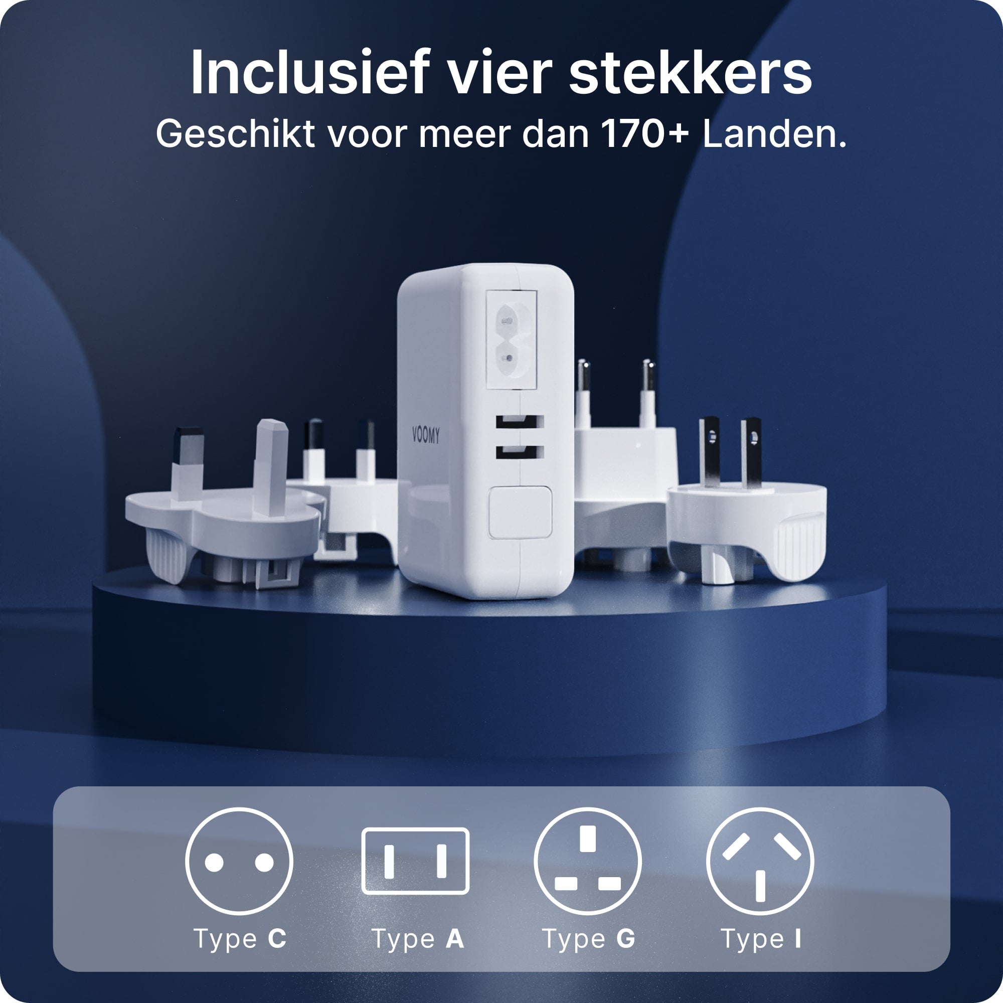 Voomy Travel Y40 Reisstekker Wereld - 4 USB Poorten - Wereldstekker Universeel - Wit