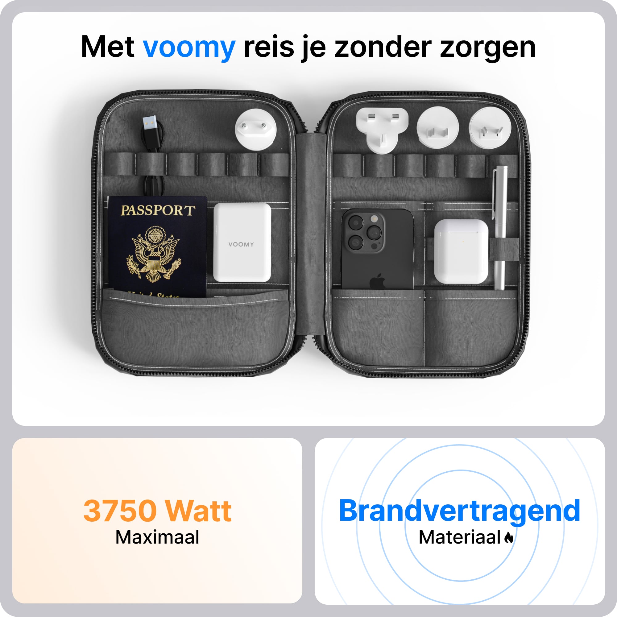 Voomy Travel Y40 Reisstekker Wereld - 4 USB Poorten - Wereldstekker Universeel - Wit