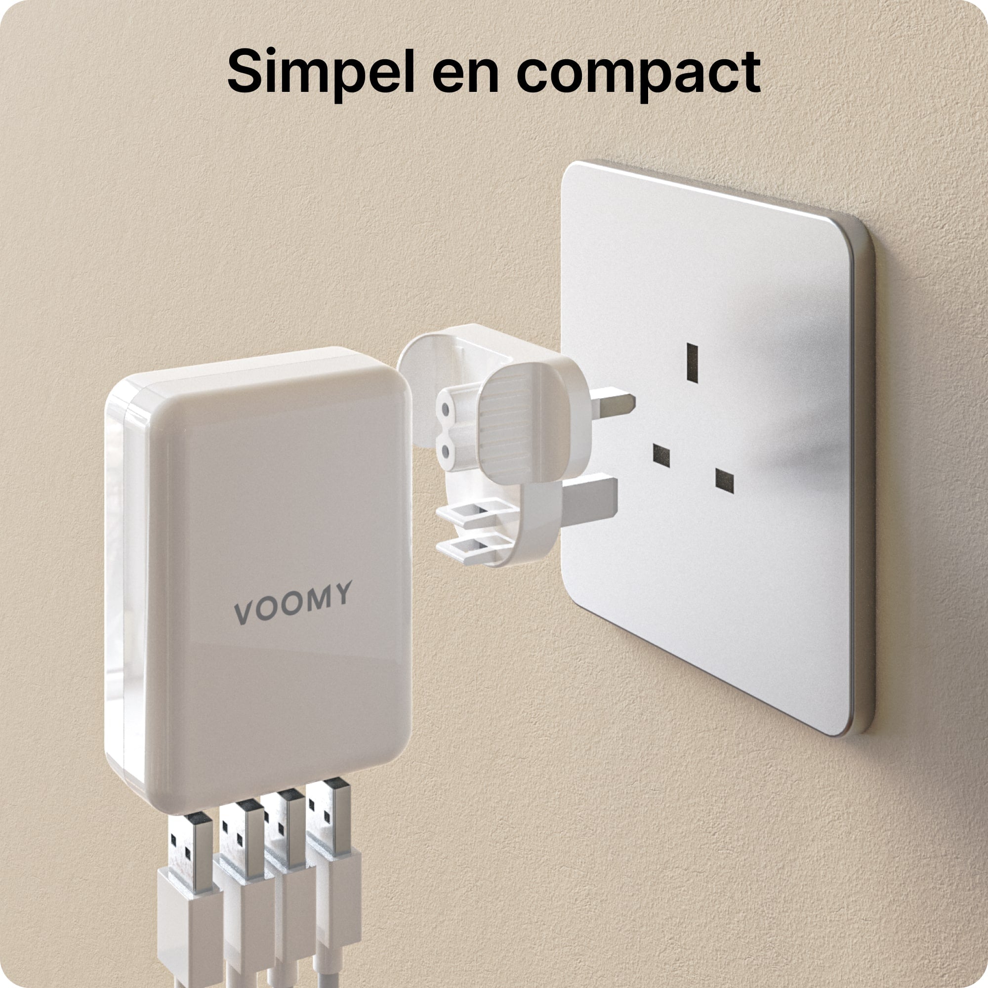 Voomy Travel Y40 Reisstekker Wereld - 4 USB Poorten - Wereldstekker Universeel - Wit