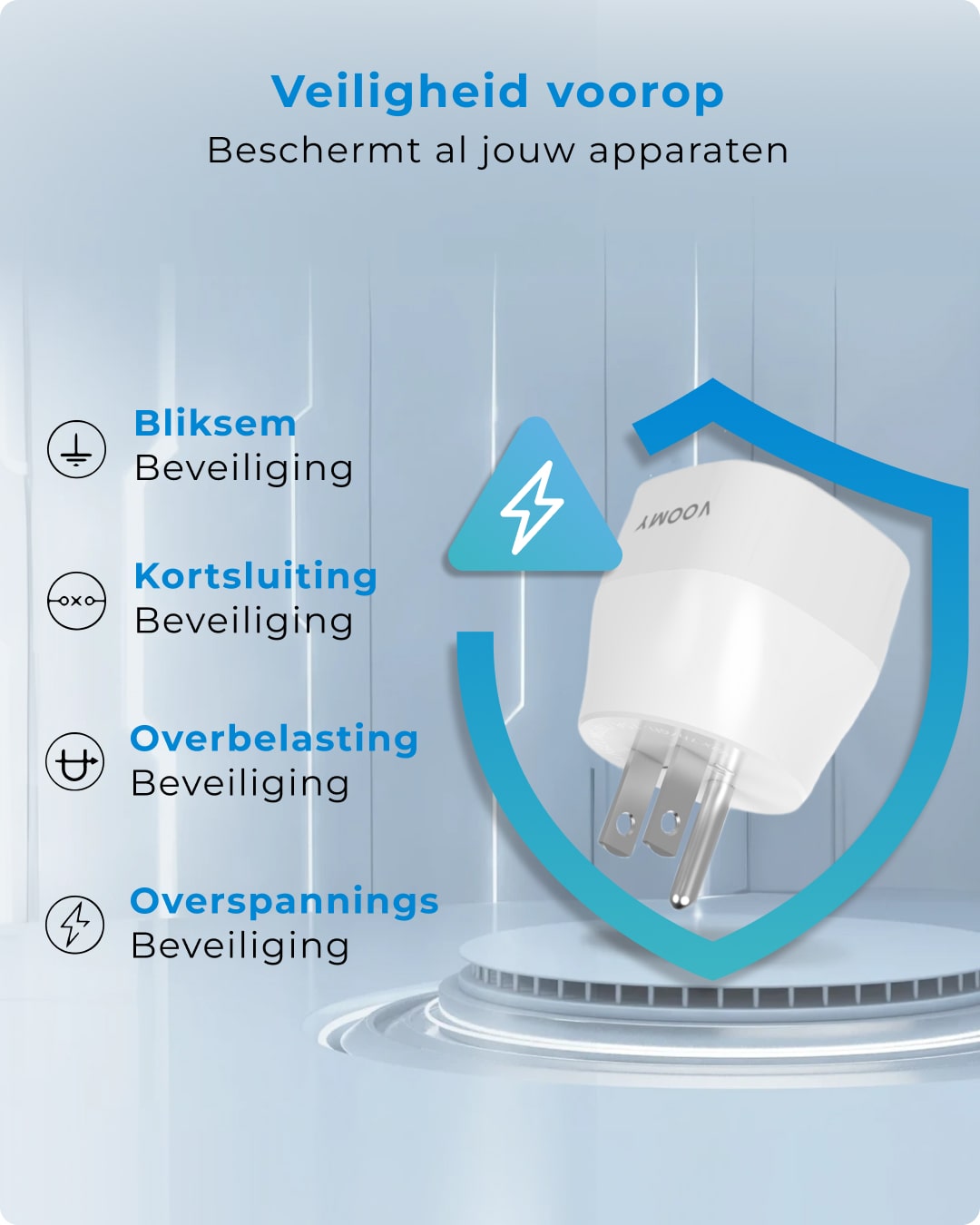 Voomy - Reisstekker Amerika / USA - Wereldstekker Type B - Wit
