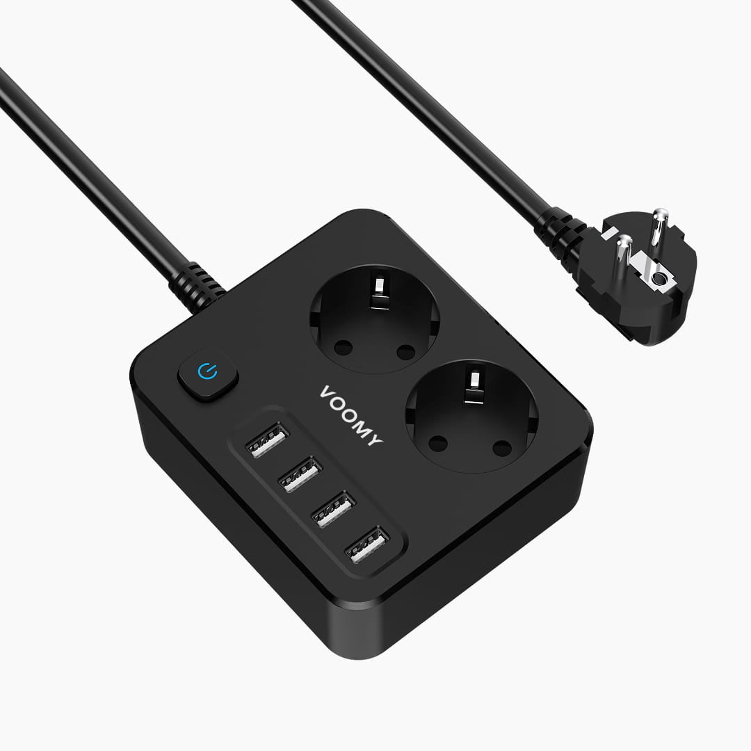 Voomy Power S2 - Stekkerdoos - 4 USB-A & 2 EU - Zwart