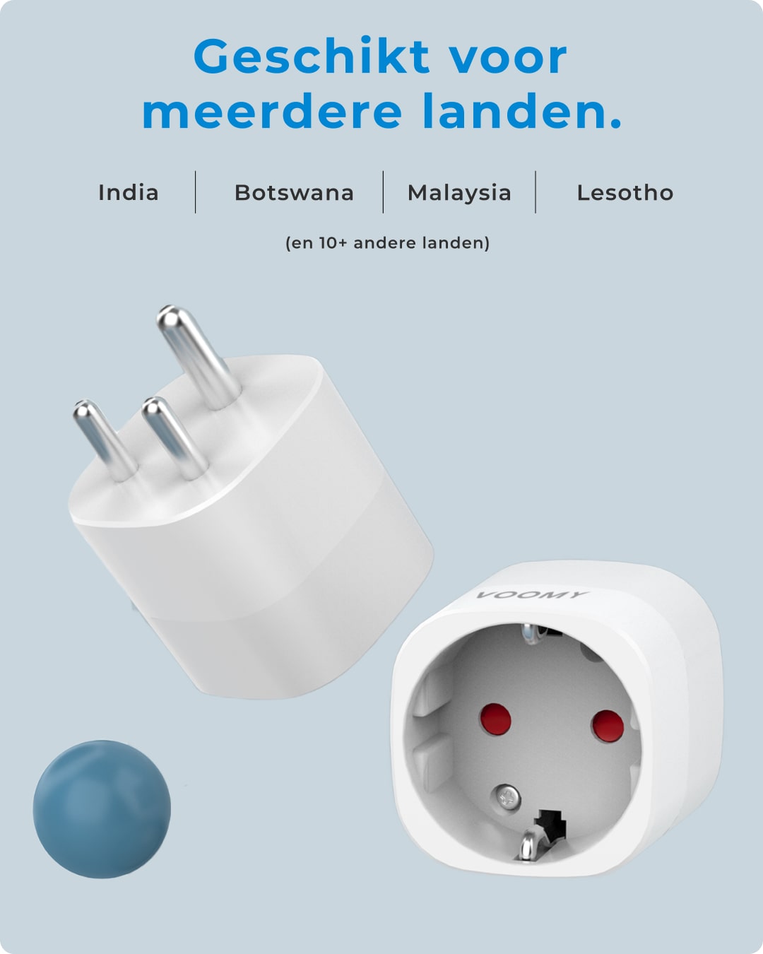 Voomy - Reisstekker India / Nepal - Wereldstekker Type D - Wit