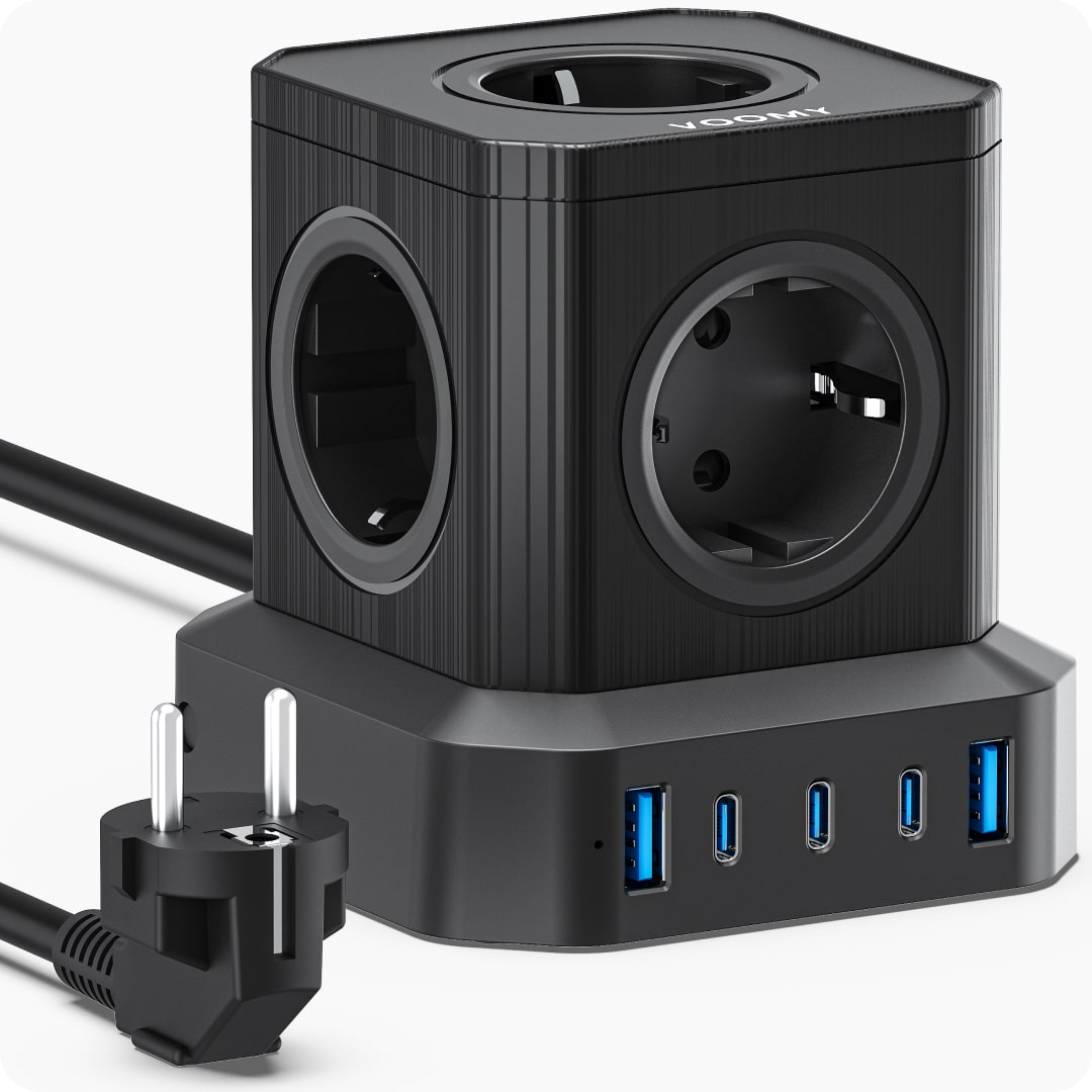 Voomy Power S65 - 65W Stekkerdoos 3 USB-C & 2 USB-A 4000W Zwart