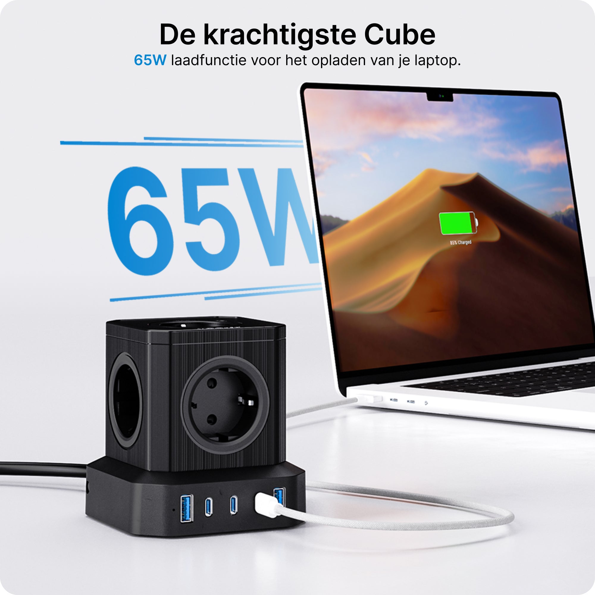 Voomy Power S65 - 65W Stekkerdoos 3 USB-C & 2 USB-A 4000W Zwart