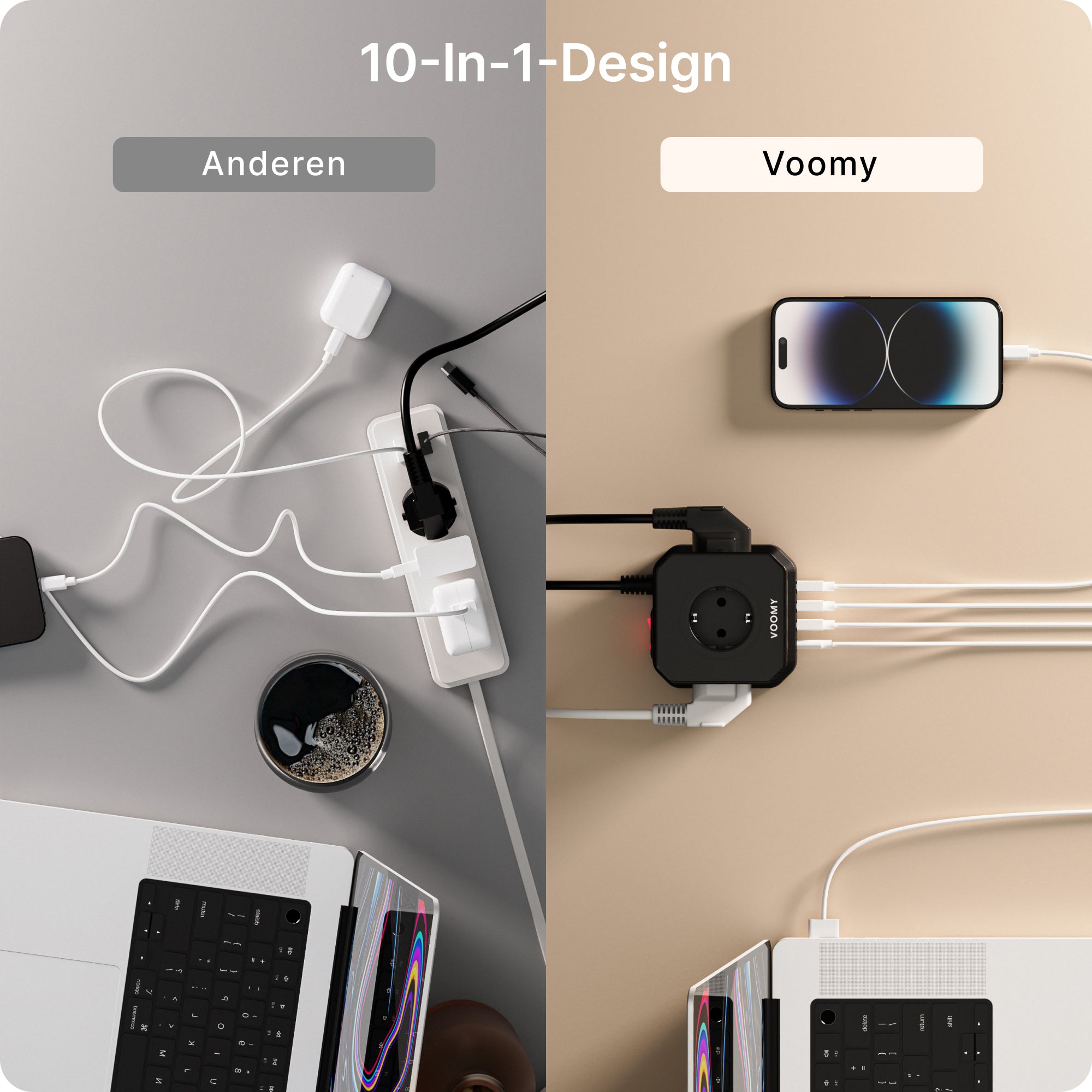 Voomy Power S65 - 65W Stekkerdoos 3 USB-C & 2 USB-A 4000W Zwart