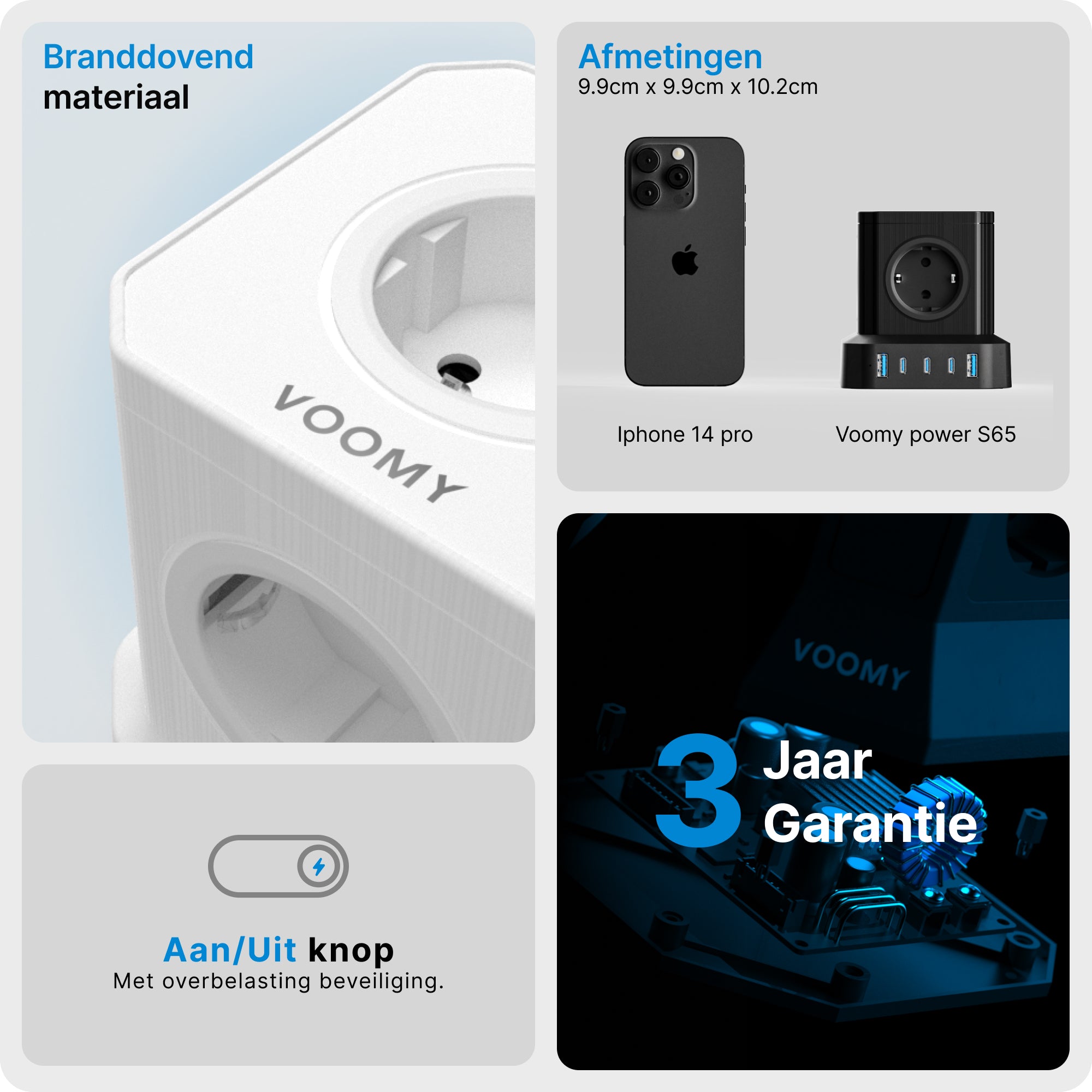 Voomy Power S65 - 65W Stekkerdoos 3 USB-C & 2 USB-A 4000W Zwart