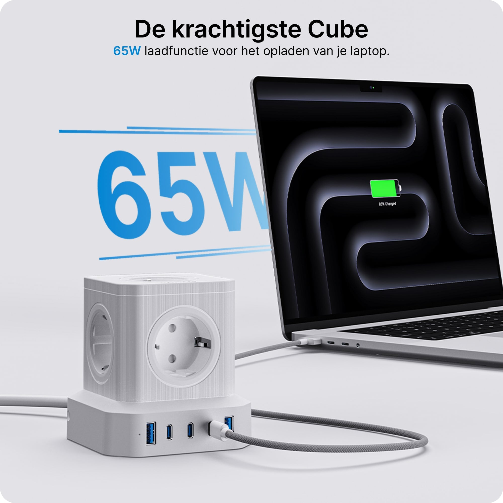 Voomy Power S65 - 65W Stekkerdoos 3 USB-C & 2 USB-A 4000W Wit