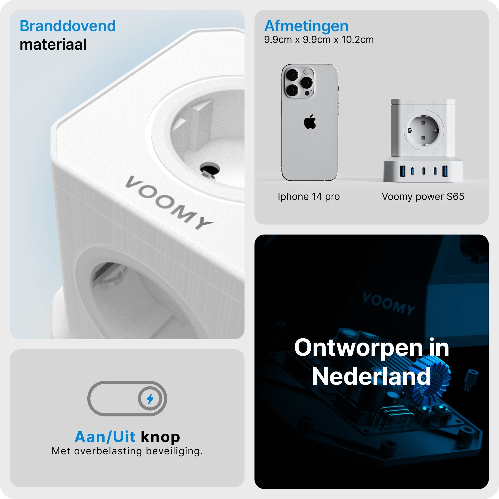 Voomy Power S65 - 65W Stekkerdoos 3 USB-C & 2 USB-A 4000W Wit
