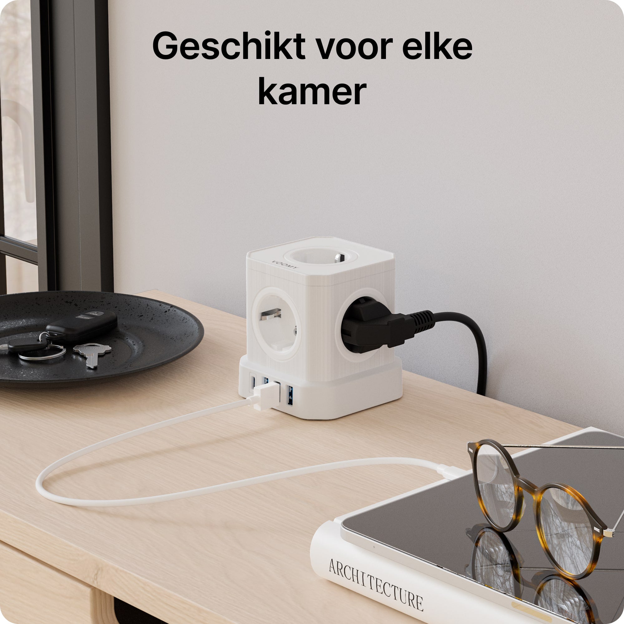 Voomy Power Cube S6 - Stekkerdoos - 5 Meter - 1 USB-C & 3 USB-A 4000W Wit