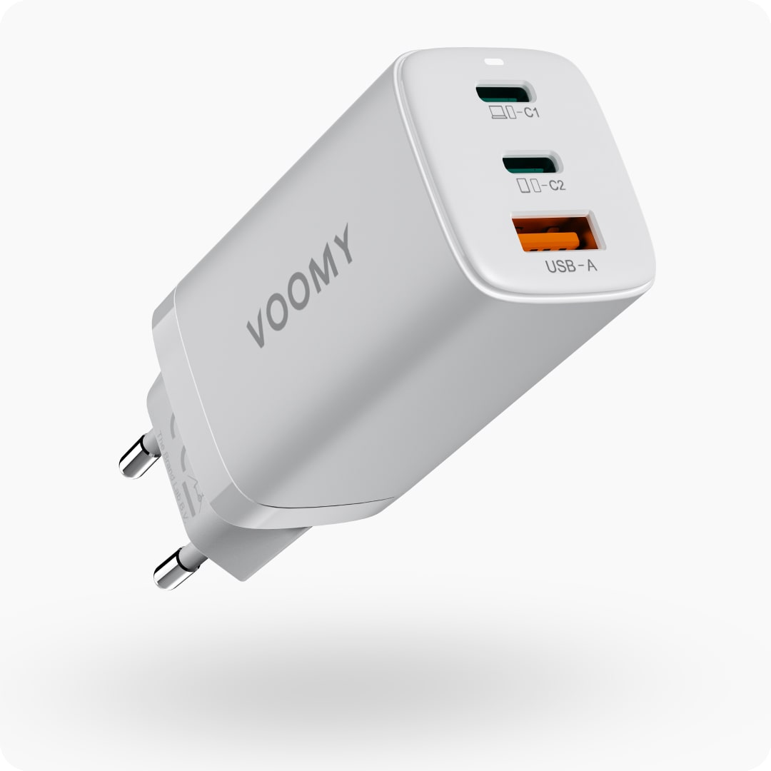 Voomy Charge M65 - Snellader Oplader 65W - 2 USB-C, 1 USB-A - Wit