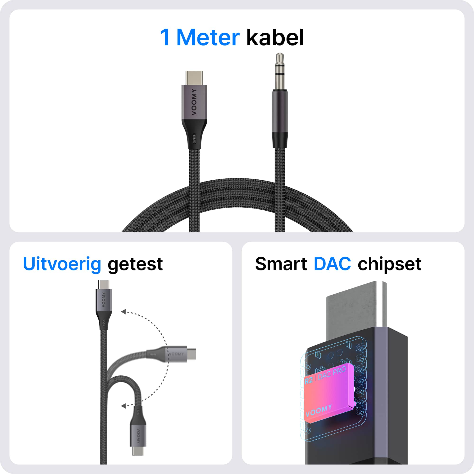 Voomy Connect C1 - USB-C naar 3.5mm Aux kabel - 1 meter
