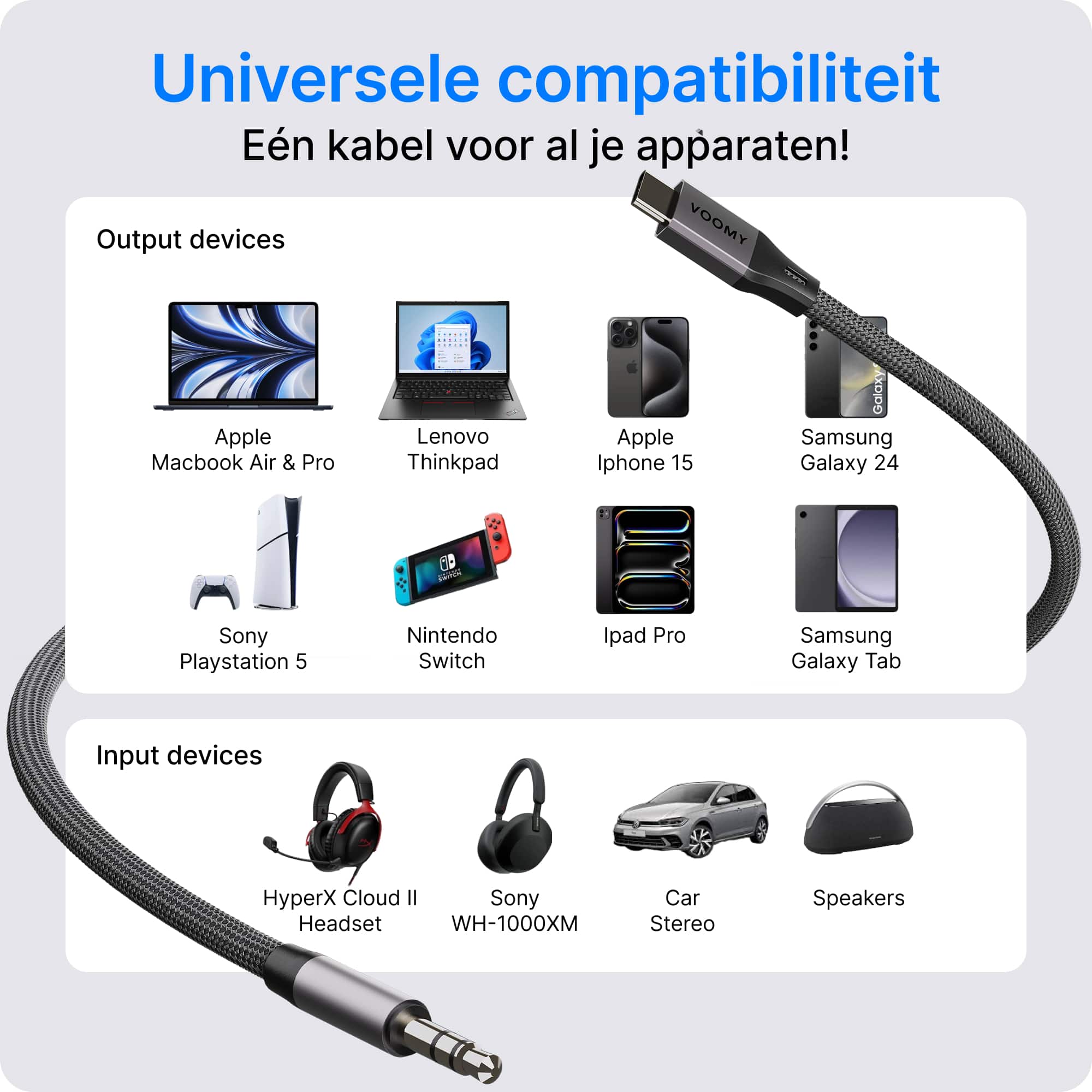 Voomy Connect C1 - USB-C naar 3.5mm Aux kabel - 1 meter