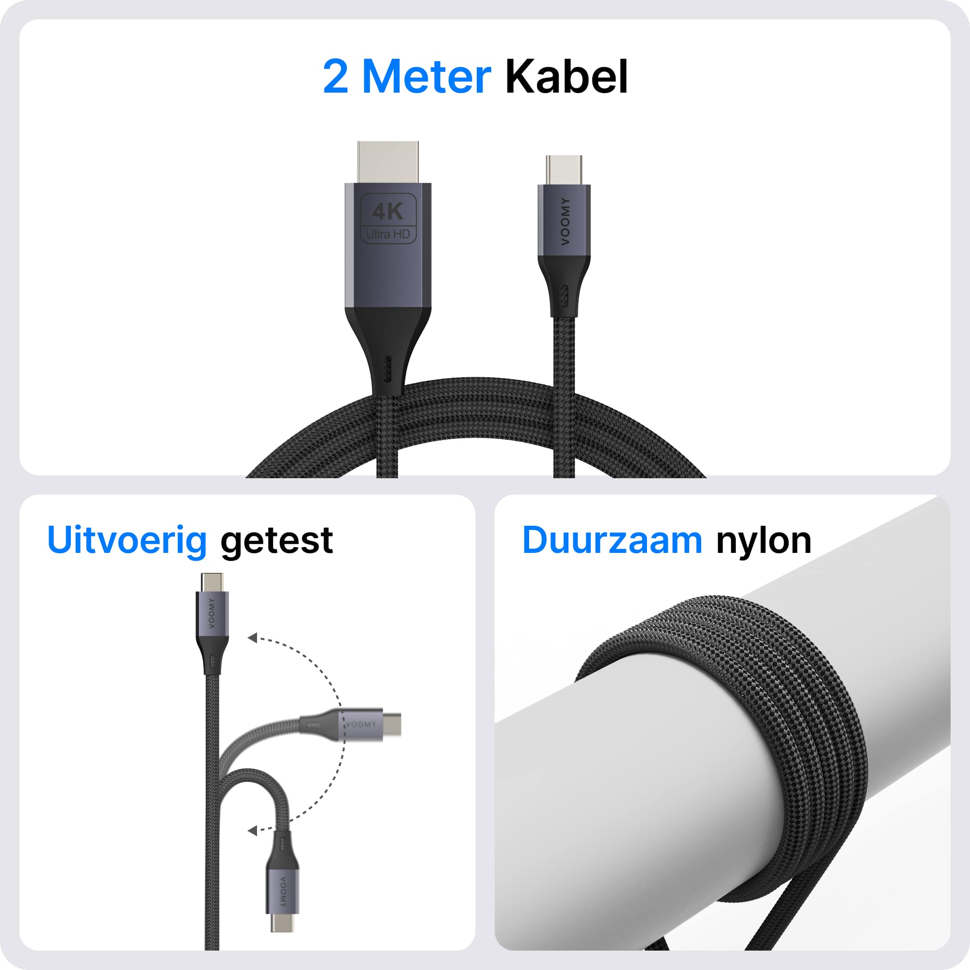 Voomy Connect C4 - USB C naar HDMI Kabel - 4k 60hz Ultra HD - 2 Meter