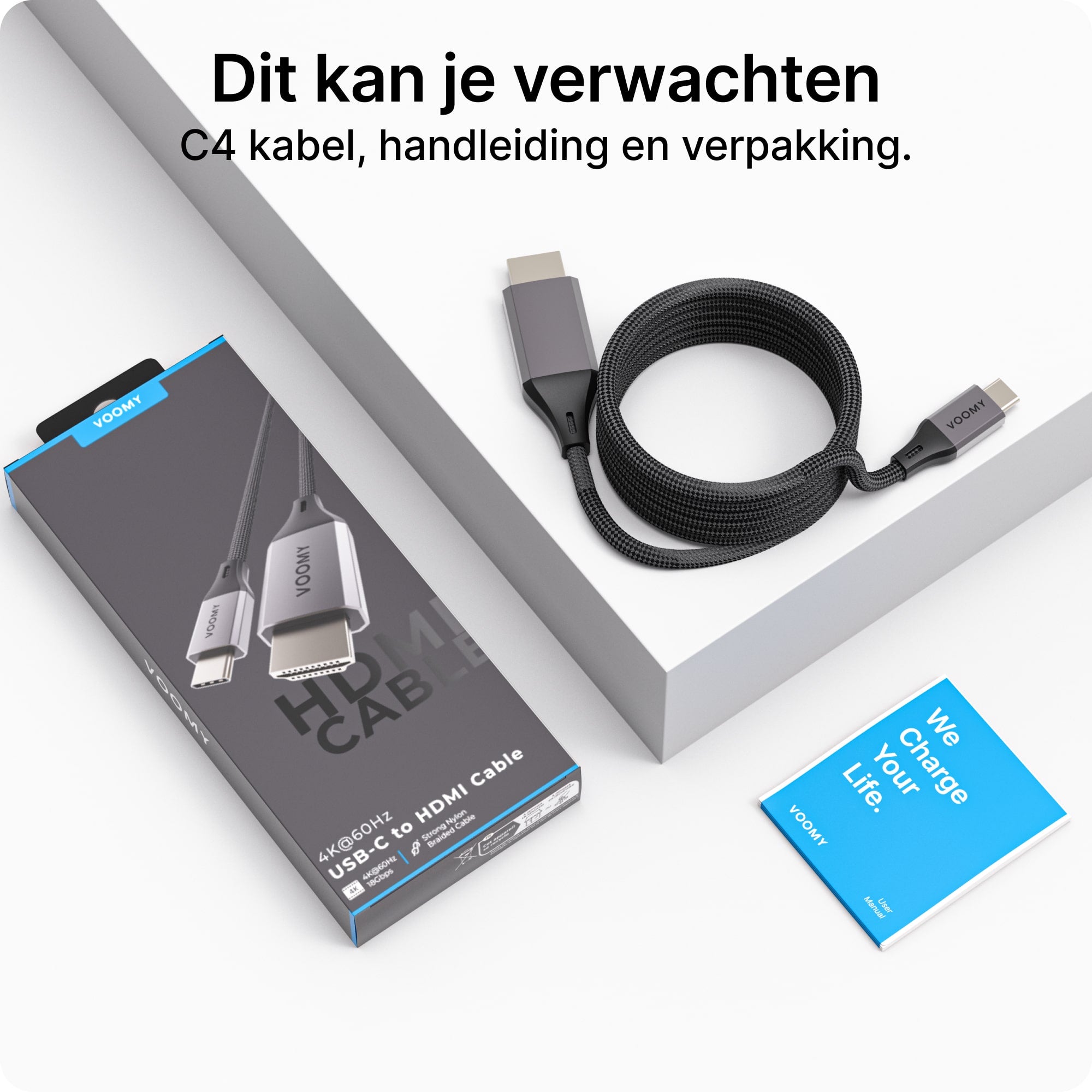 Voomy Connect C4 - USB C naar HDMI Kabel - 4k 60hz Ultra HD - 2 Meter