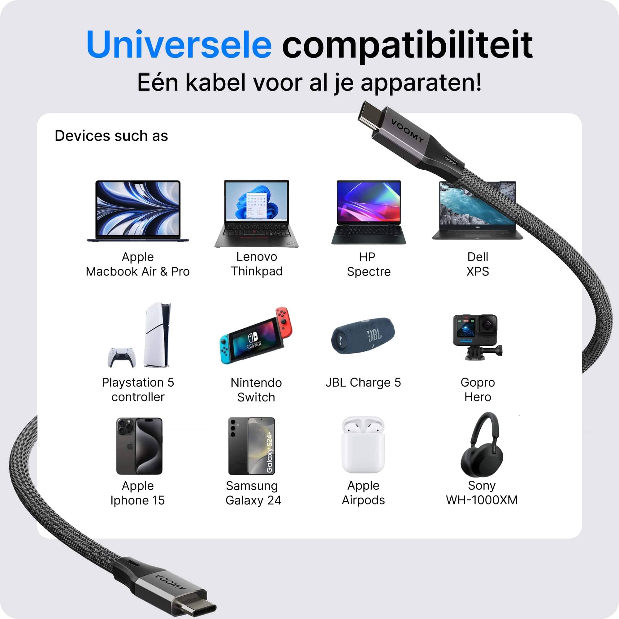 Voomy Connect C240 - 240W USB-C kabel 240W - 480 Mbps - 2 Meter - Space Blue