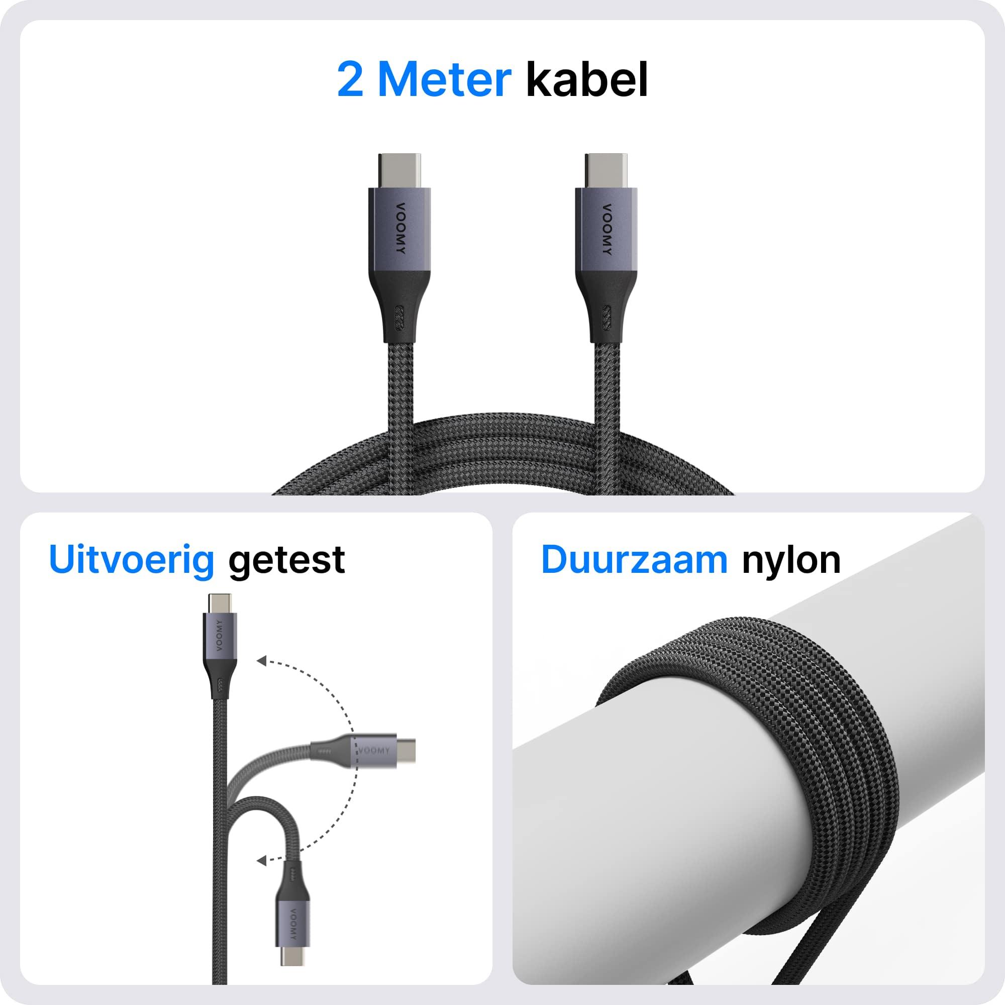 Voomy Connect C20 - 100W USB C kabel - 20 Gbps - 4K Ultra HD - 2 Meter