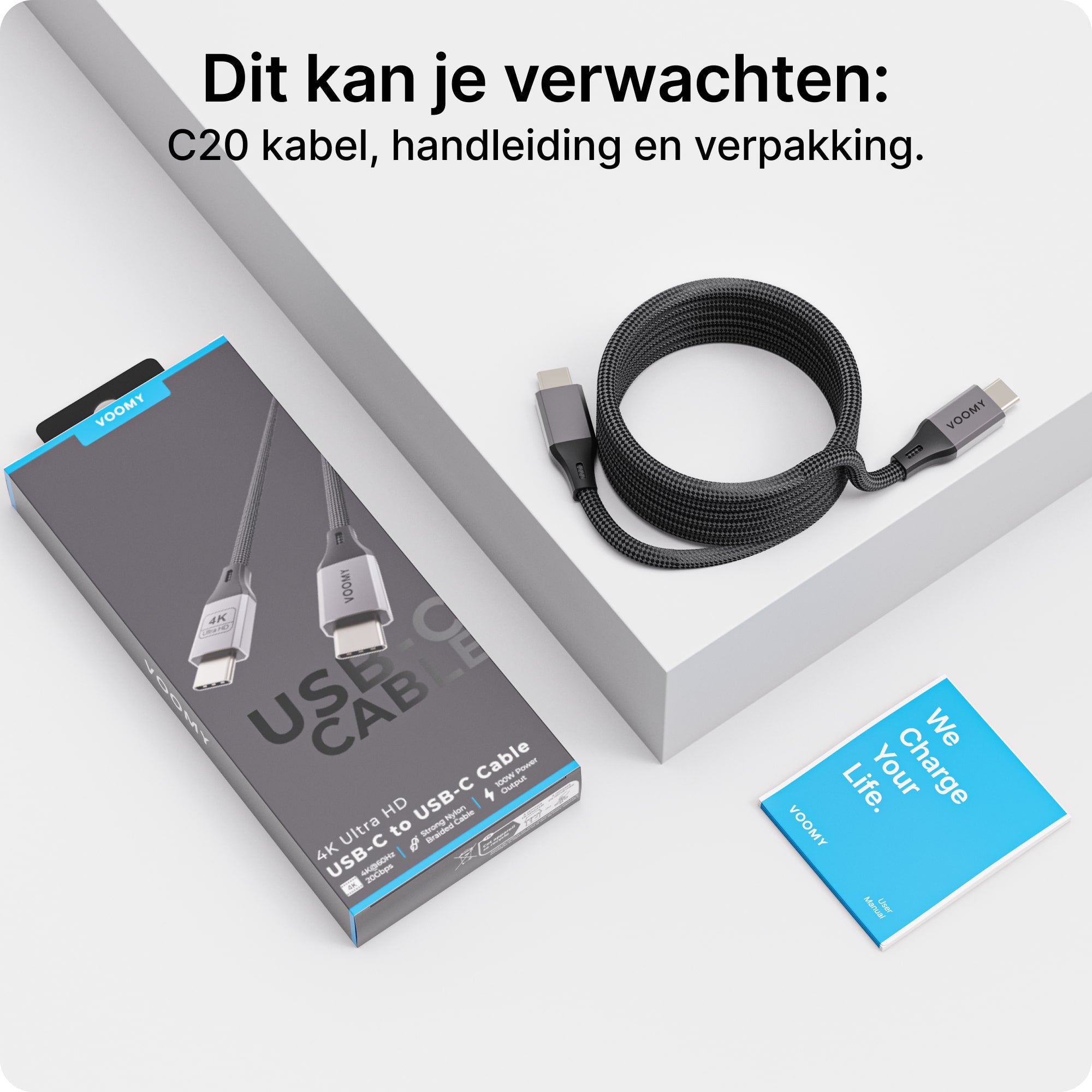 Voomy Connect C20 - 100W USB C kabel - 20 Gbps - 4K Ultra HD - 2 Meter