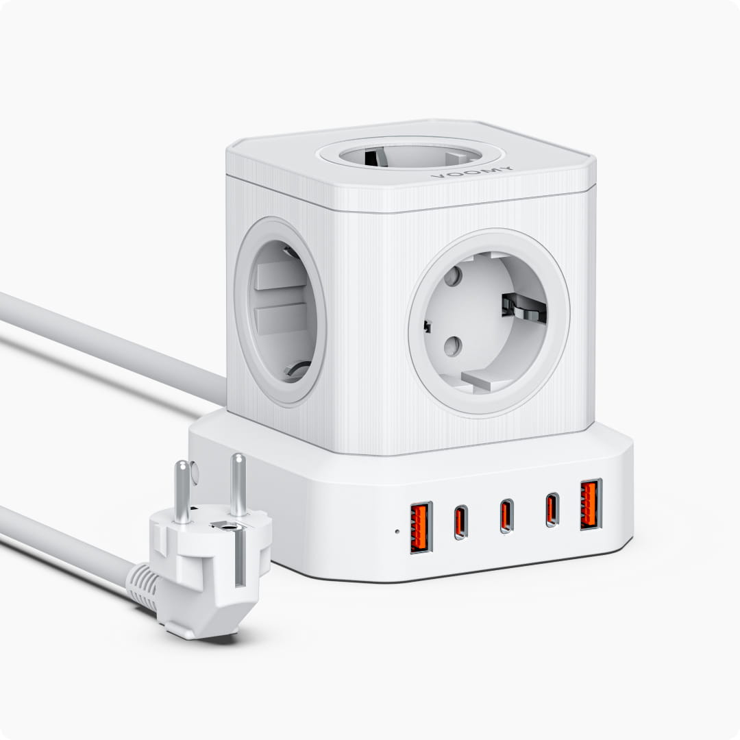 Voomy Power S100 - 100W Stekkerdoos 3 USB-C & 2 USB-A 4000W Wit