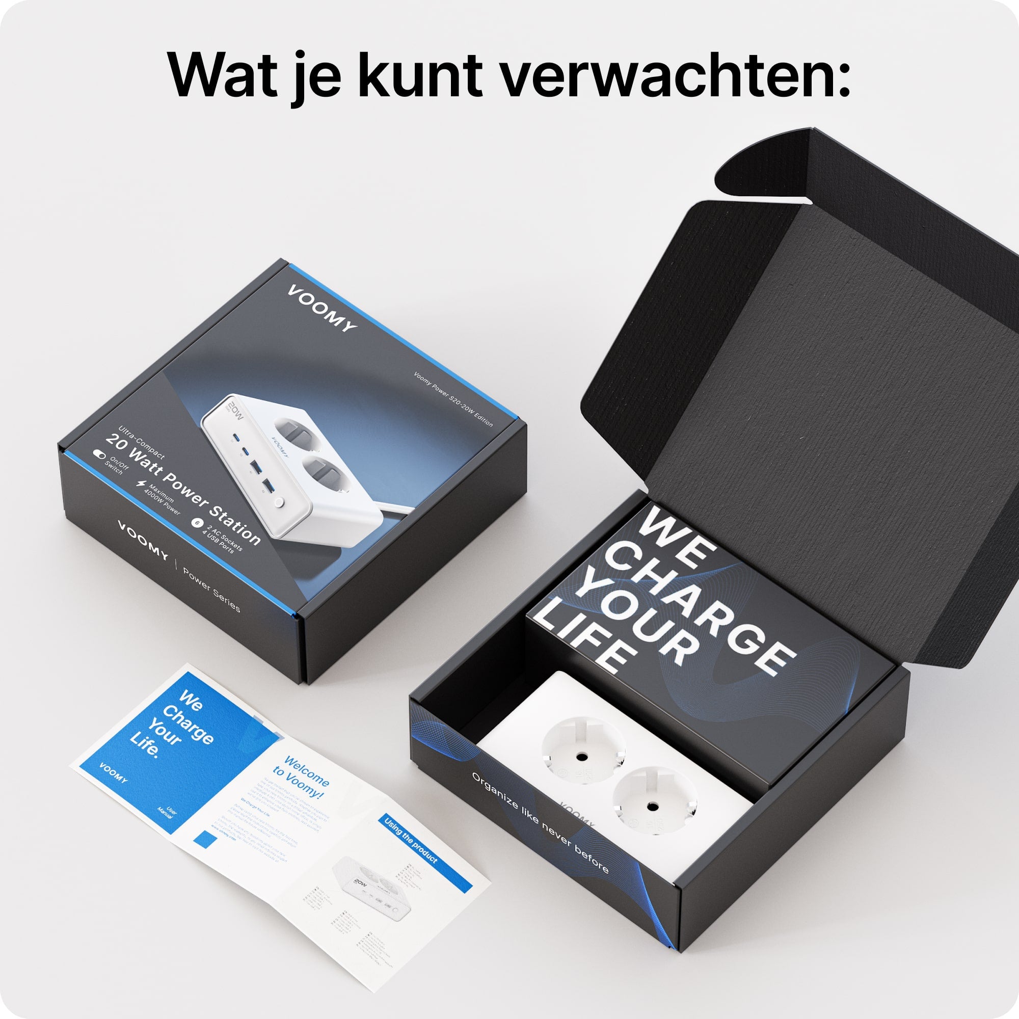 Voomy Power S20 - 20W Stekkerdoos 2 USB-C, 2 USB-A & 2 EU 4000W - Wit