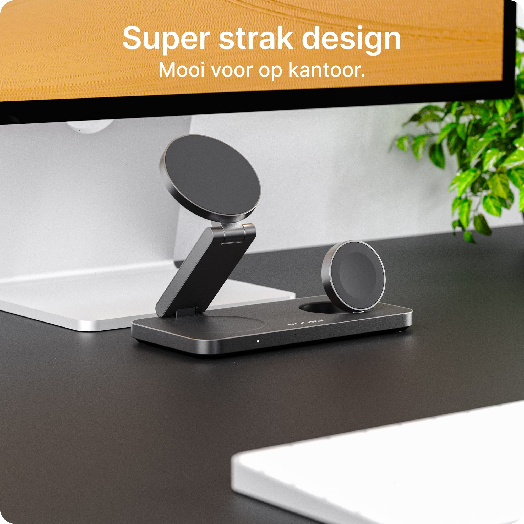 Voomy Wireless W3 – 3-in-1 Draadloze Oplader met 15W Snelladen - Premium Aluminium Design - Zwart
