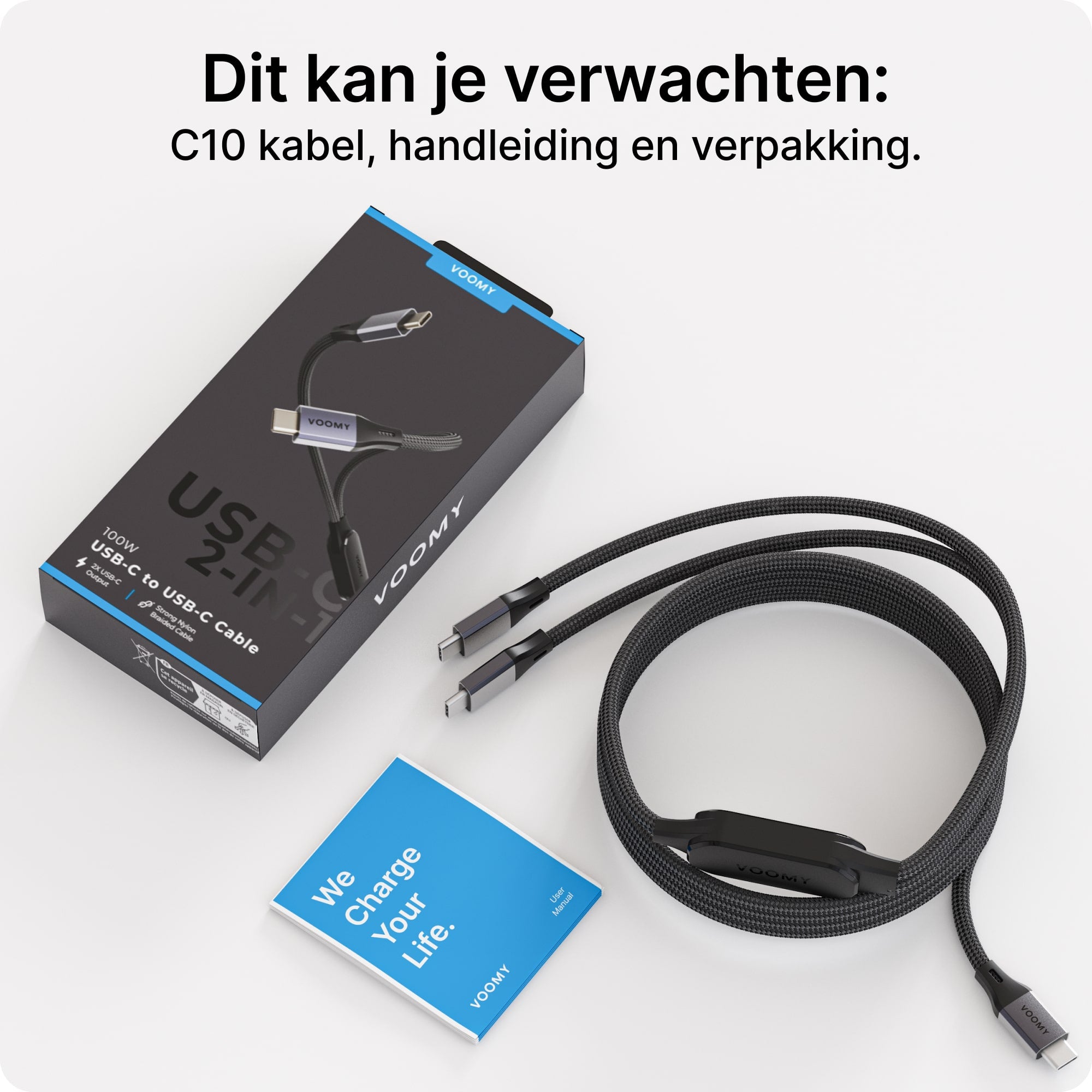 Voomy Connect C10 - 2-in-1 100W USB-C kabel - 1.2 Meter
