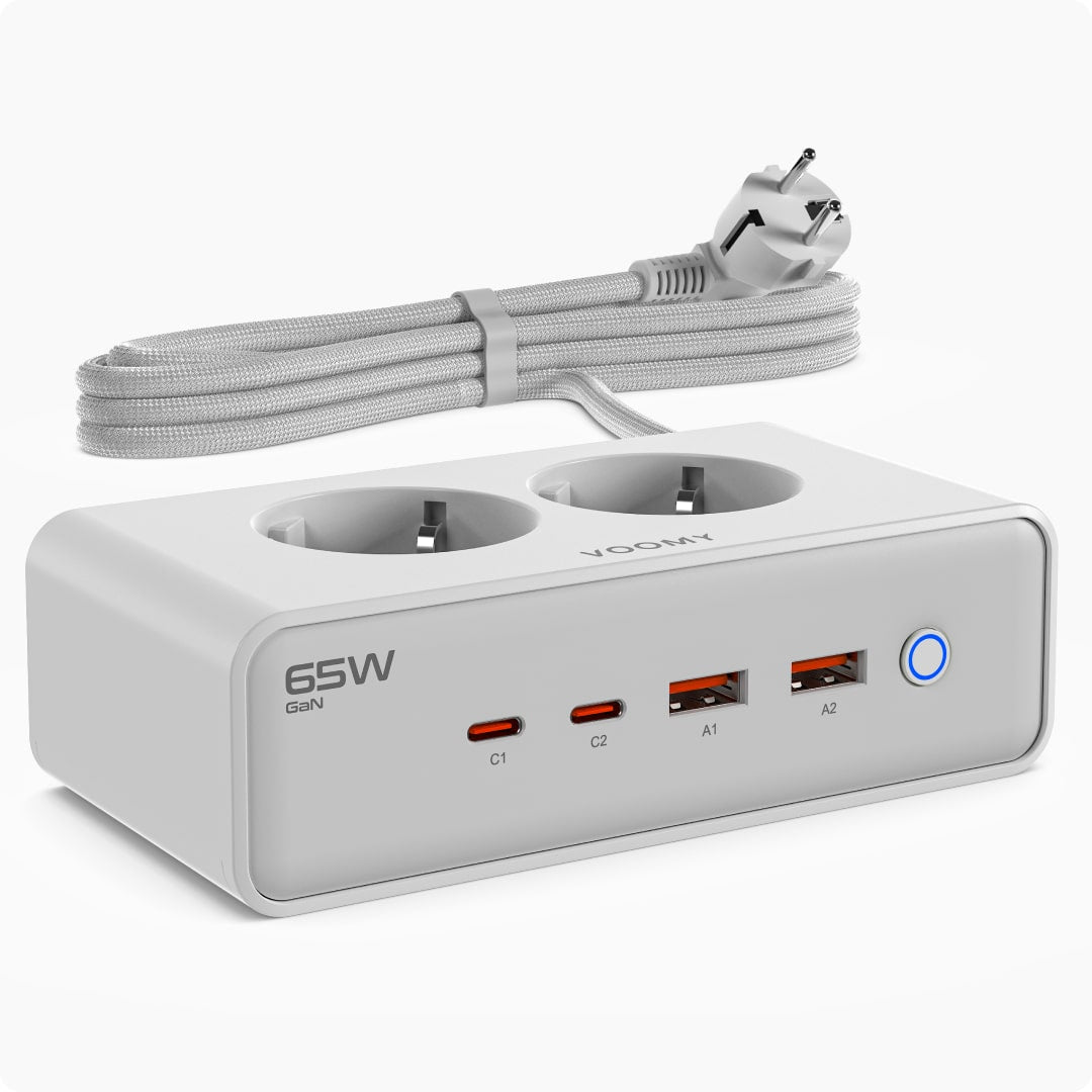 Voomy Power S20 - 65W Stekkerdoos 2 USB-C, 2 USB-A & 2 EU 4000W - Wit