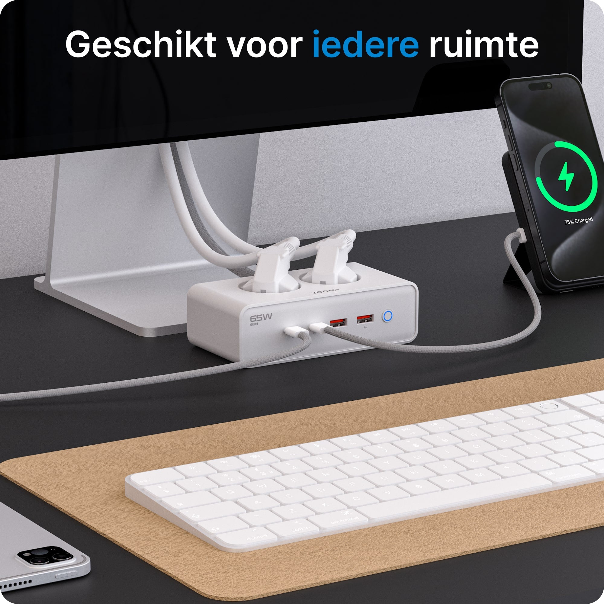 Voomy Power S20 - 65W Stekkerdoos 2 USB-C, 2 USB-A & 2 EU 4000W - Wit