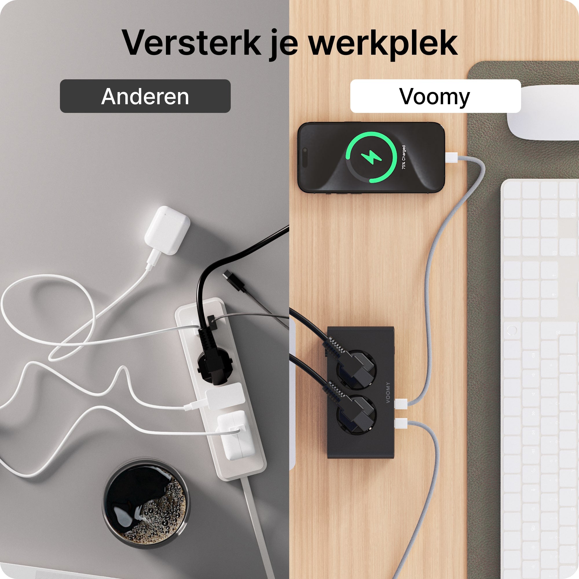 Voomy Power S20 - 65W Stekkerdoos 2 USB-C, 2 USB-A & 2 EU 4000W - Wit