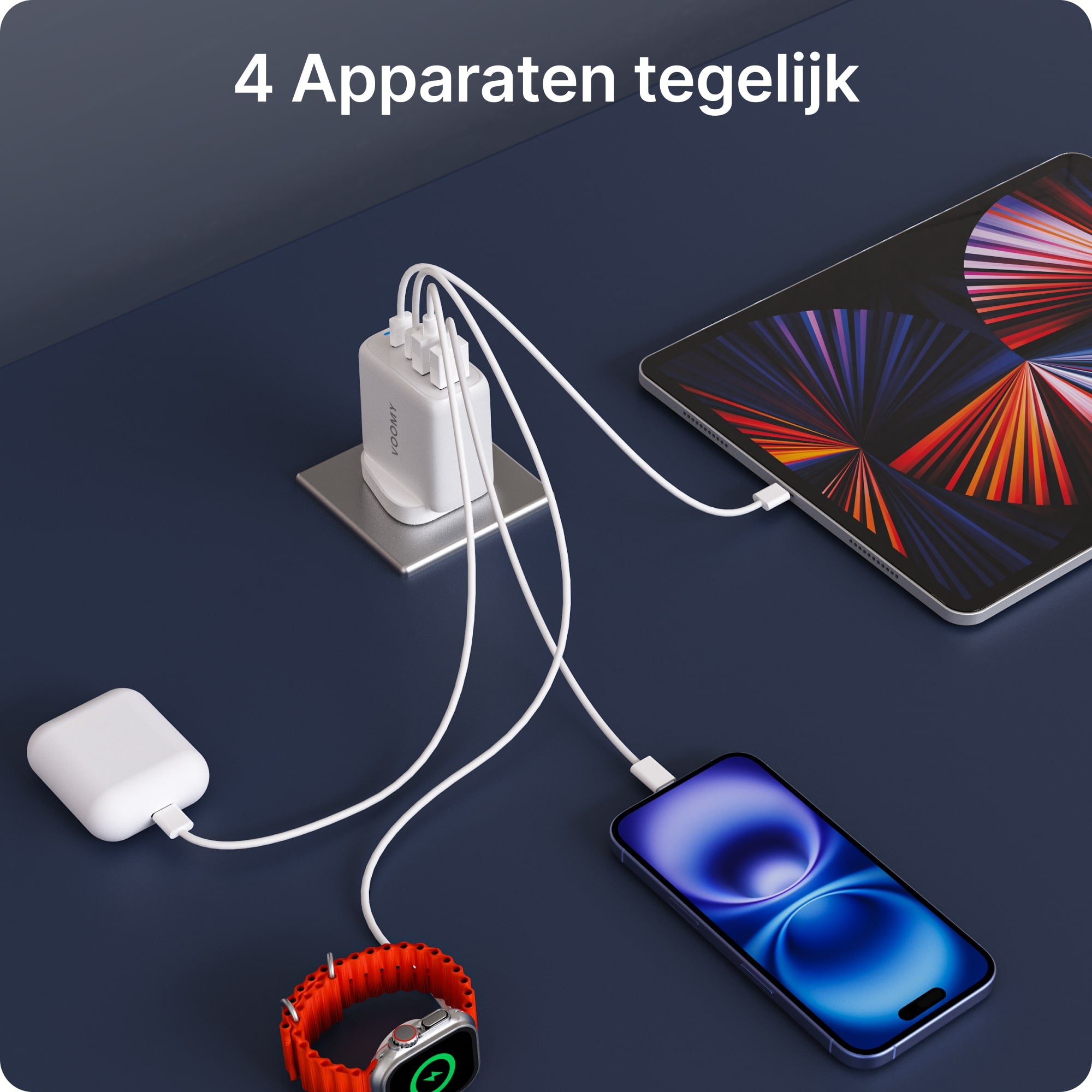 Voomy Travel Y42 Modulaire Wereldstekker - 4 USB Poorten - 2 USB-C & 2 USB-A - Wereldstekker Universeel - Wit