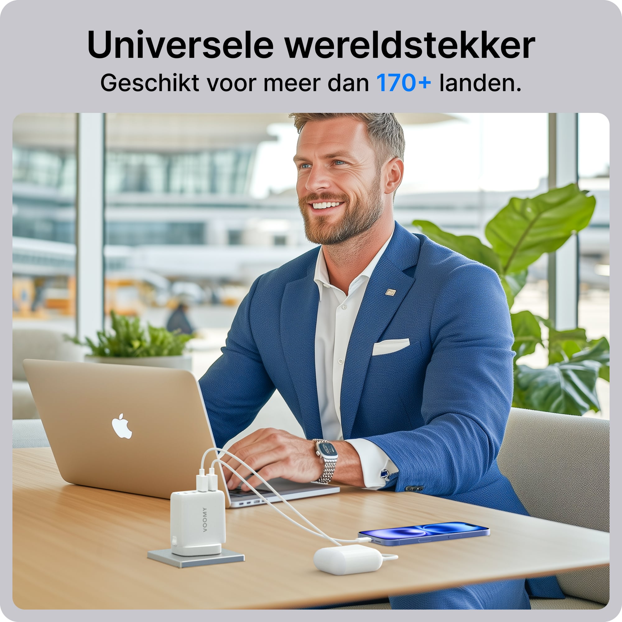 Voomy Travel Y42 Modulaire Wereldstekker - 4 USB Poorten - 2 USB-C & 2 USB-A - Wereldstekker Universeel - Wit