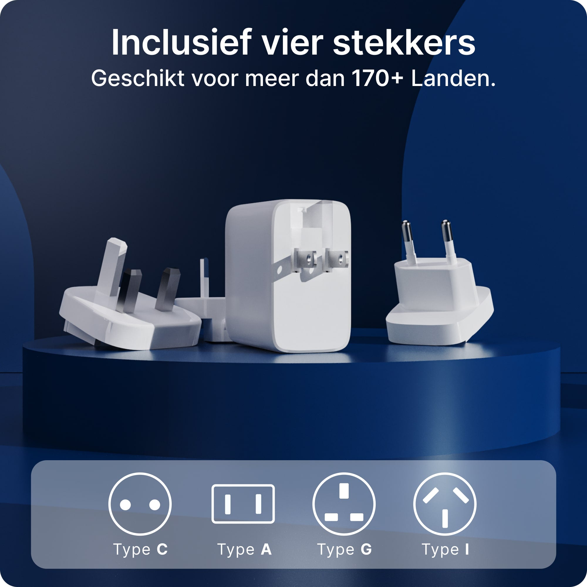 Voomy Travel Y42 Modulaire Wereldstekker - 4 USB Poorten - 2 USB-C & 2 USB-A - Wereldstekker Universeel - Wit