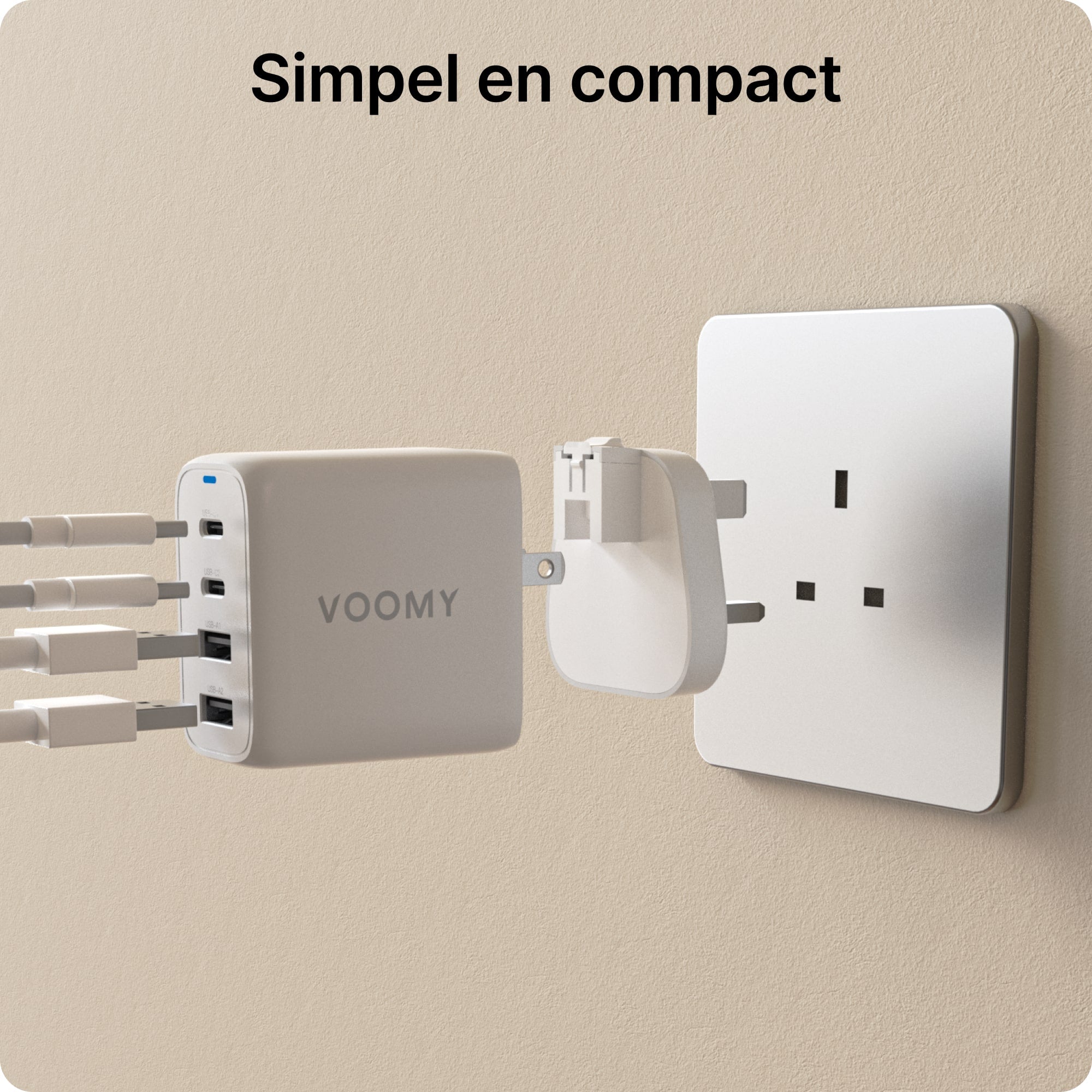 Voomy Travel Y42 Modulaire Wereldstekker - 4 USB Poorten - 2 USB-C & 2 USB-A - Wereldstekker Universeel - Wit