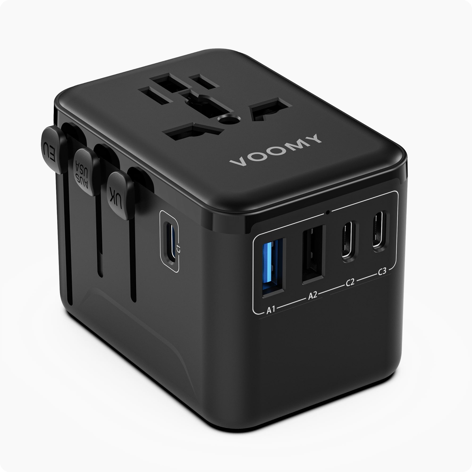 Voomy Travel Y35 - Wereldstekker - 200+ Landen - 35W Snellader - 3 USB-C 2 USB-A poorten - Zwart
