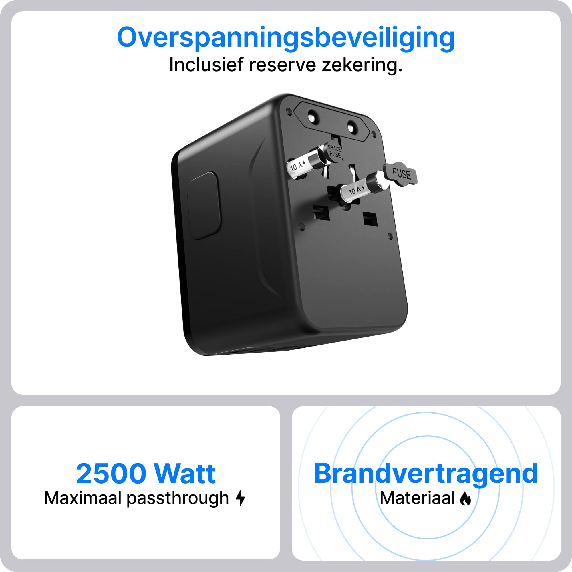 Voomy Travel Y35 - Wereldstekker - 200+ Landen - 35W Snellader - 3 USB-C 2 USB-A poorten - Zwart