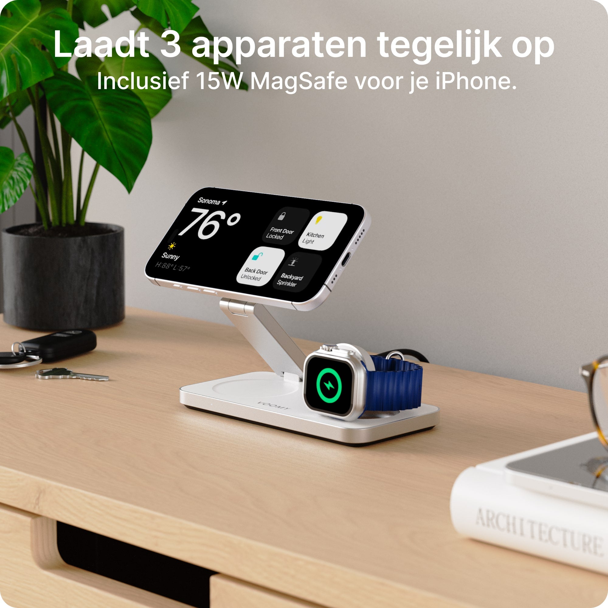 Voomy Wireless W3S - 3-in-1 Draadloze Oplader (15W Snellader) - Opvouwbaar - Wit